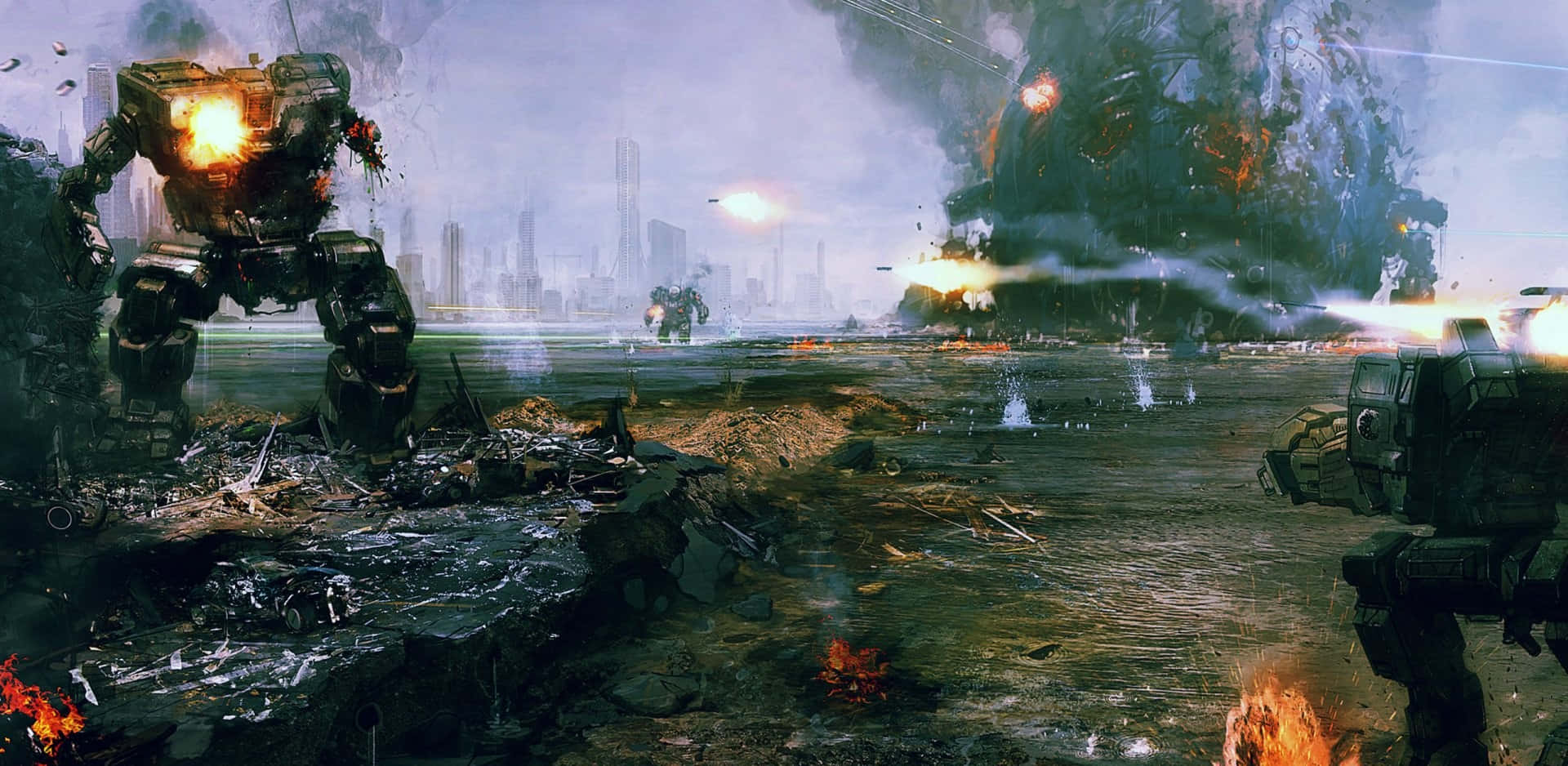 Epic Battle Scene from Battletech Universe Wallpaper