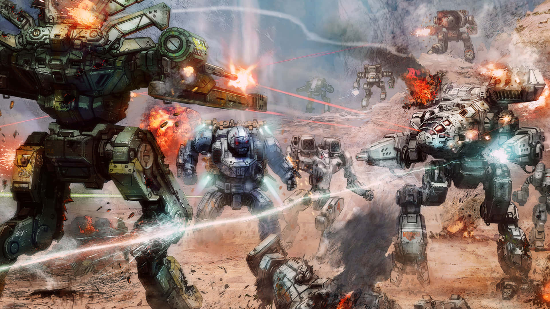 Intense Mech Battle in Battletech Universe Wallpaper