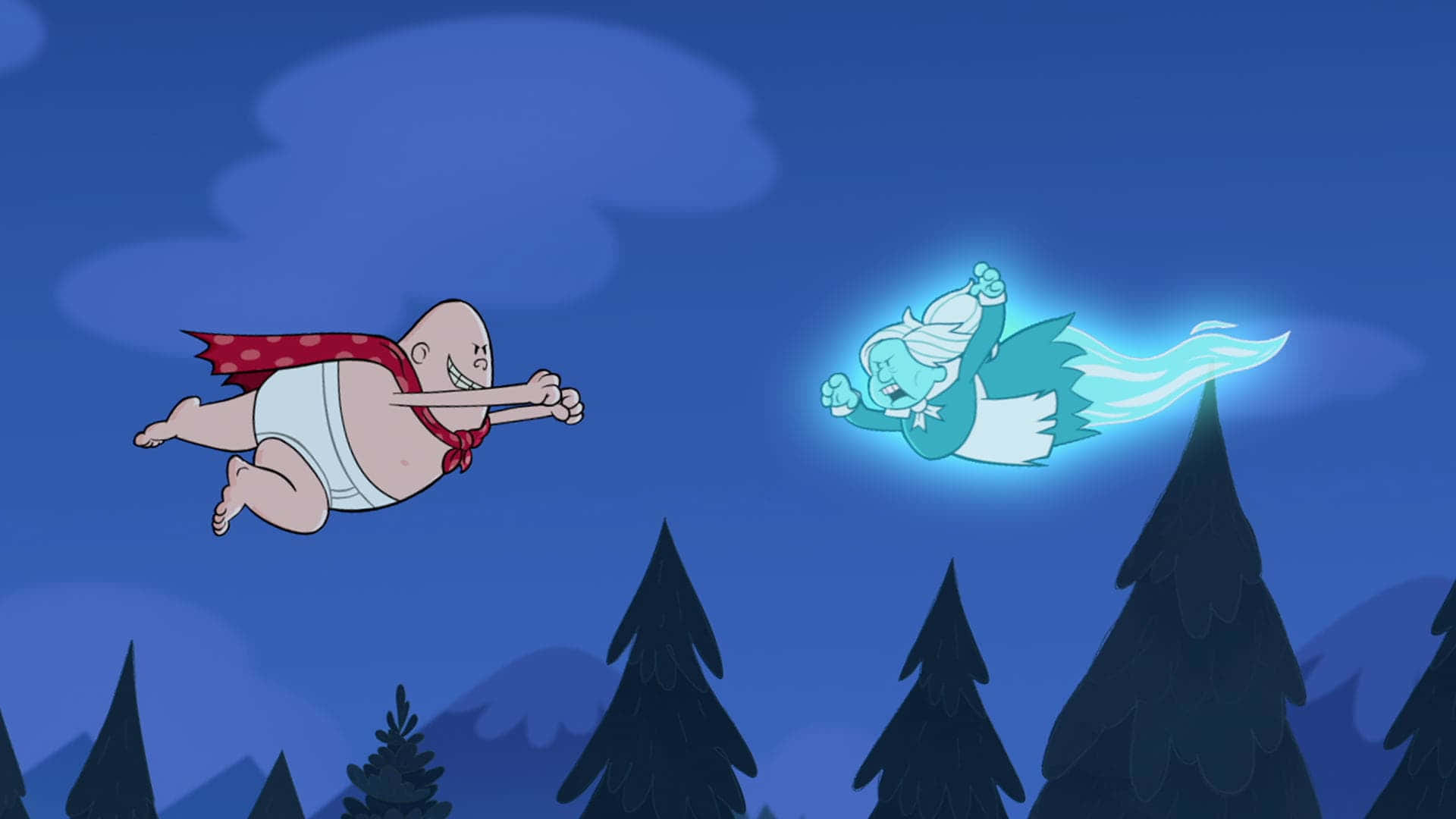 Captain Underpants Fighting Ghost In The Moonlight Wallpaper