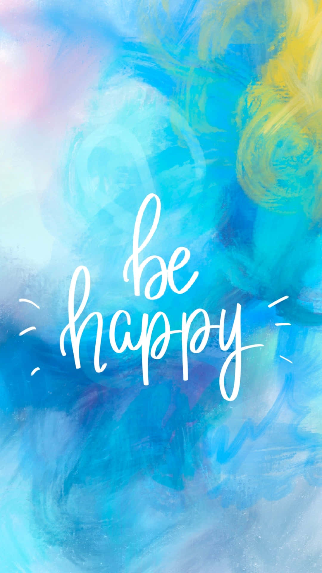 Be Happy Handwritten Lettering On A Blue And Yellow Background Wallpaper