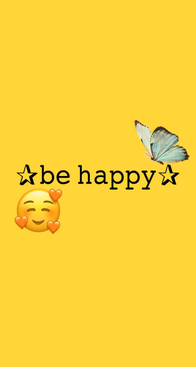 Be Happy Butterfly Emoji Yellow Background Wallpaper