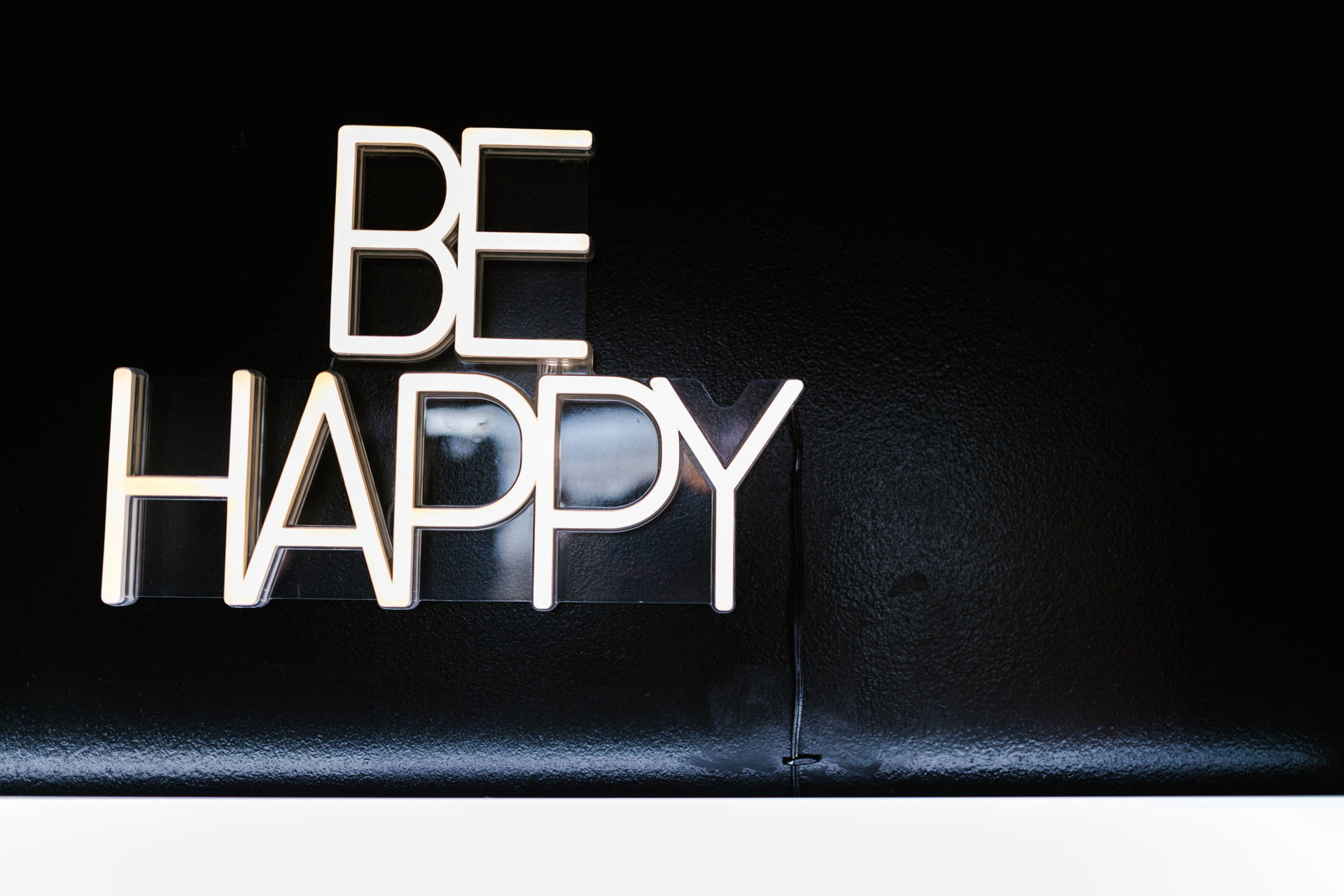 Be Happy White Neon Aesthetic Signage Wallpaper