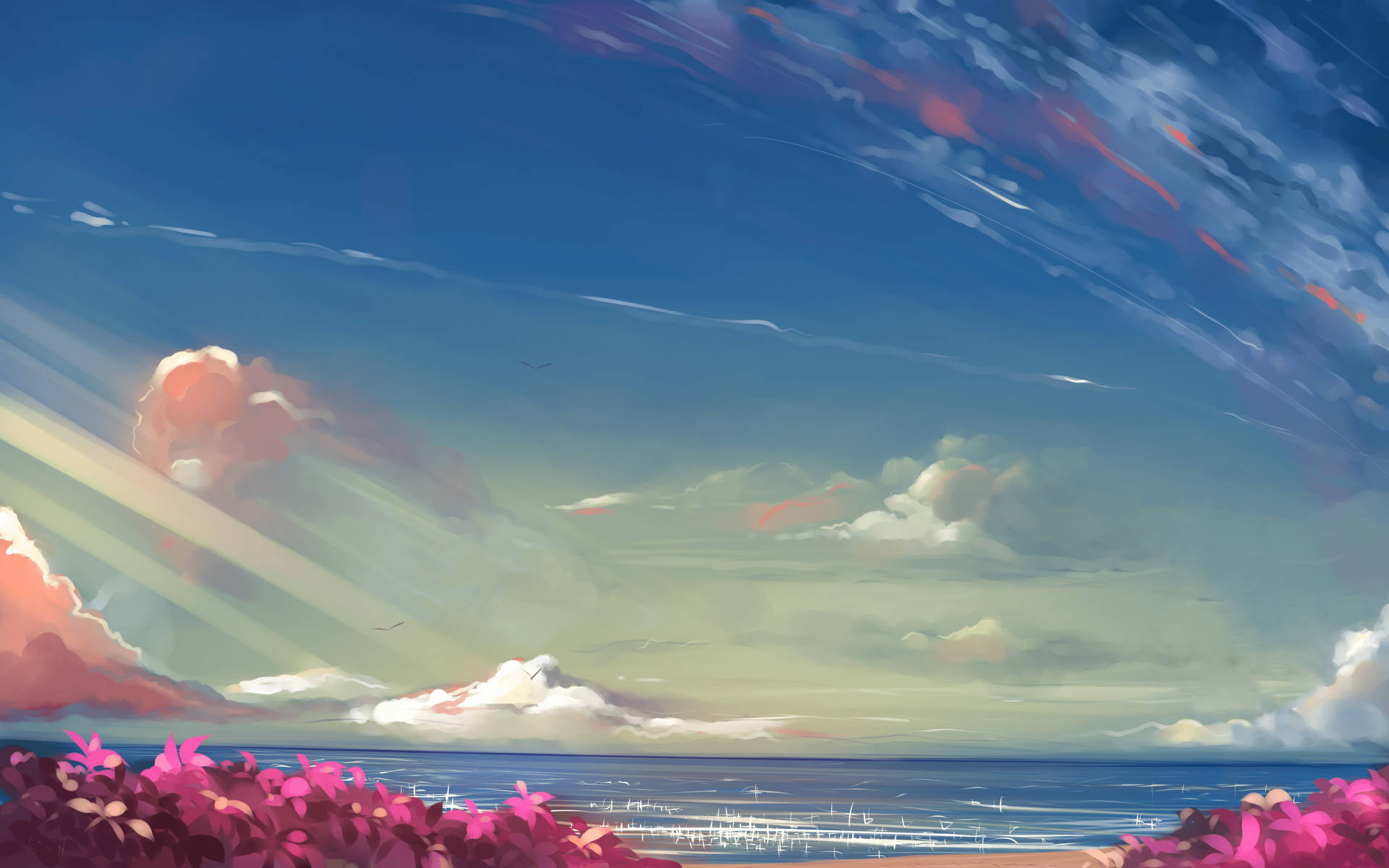 Beach Anime Landscape Wallpaper