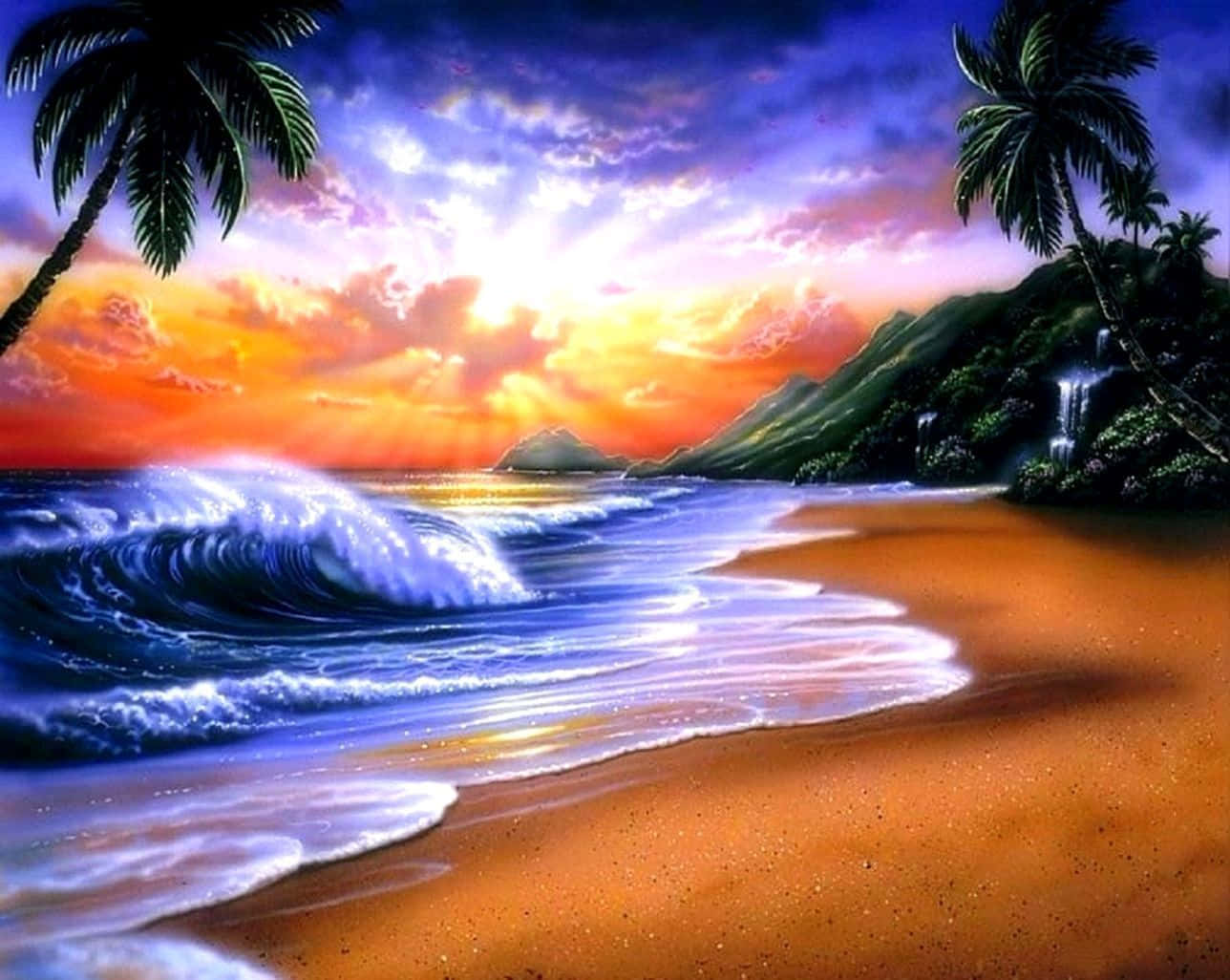 Vibrant Sunset Beach Art Wallpaper