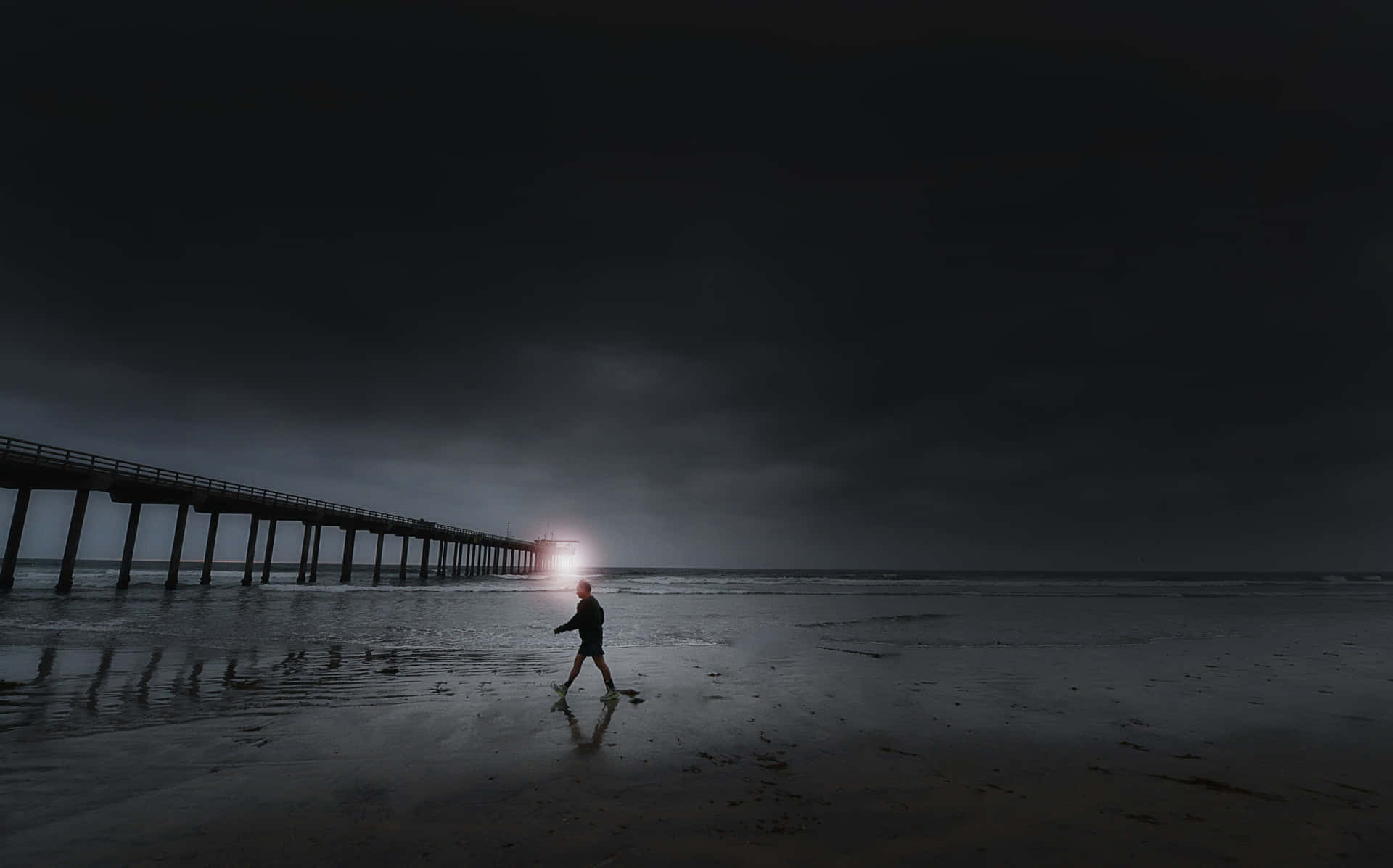 Enjoying the Peaceful Moment of a Beach at Night