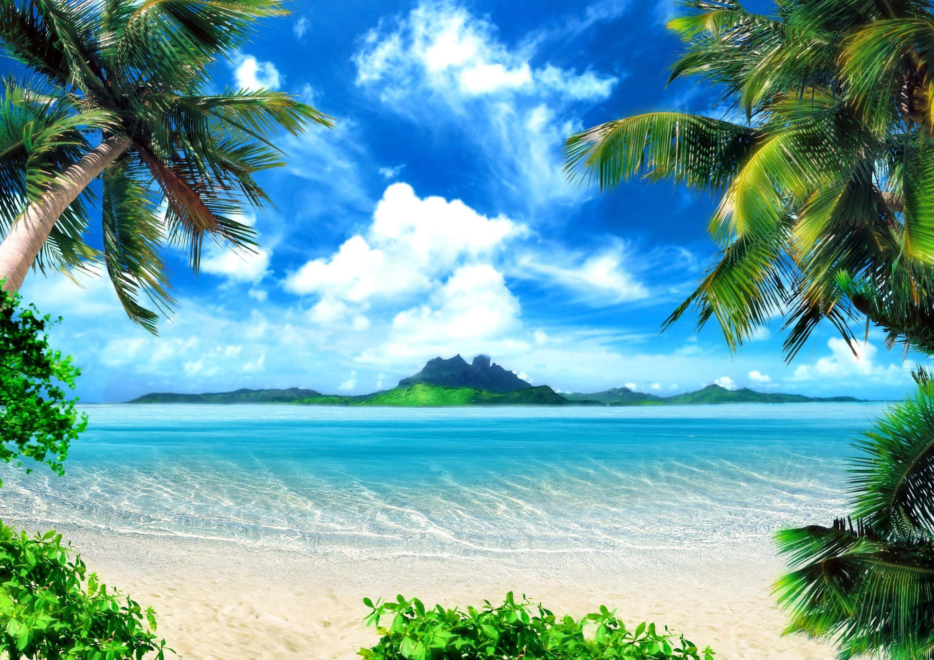 Beach With Island View Background