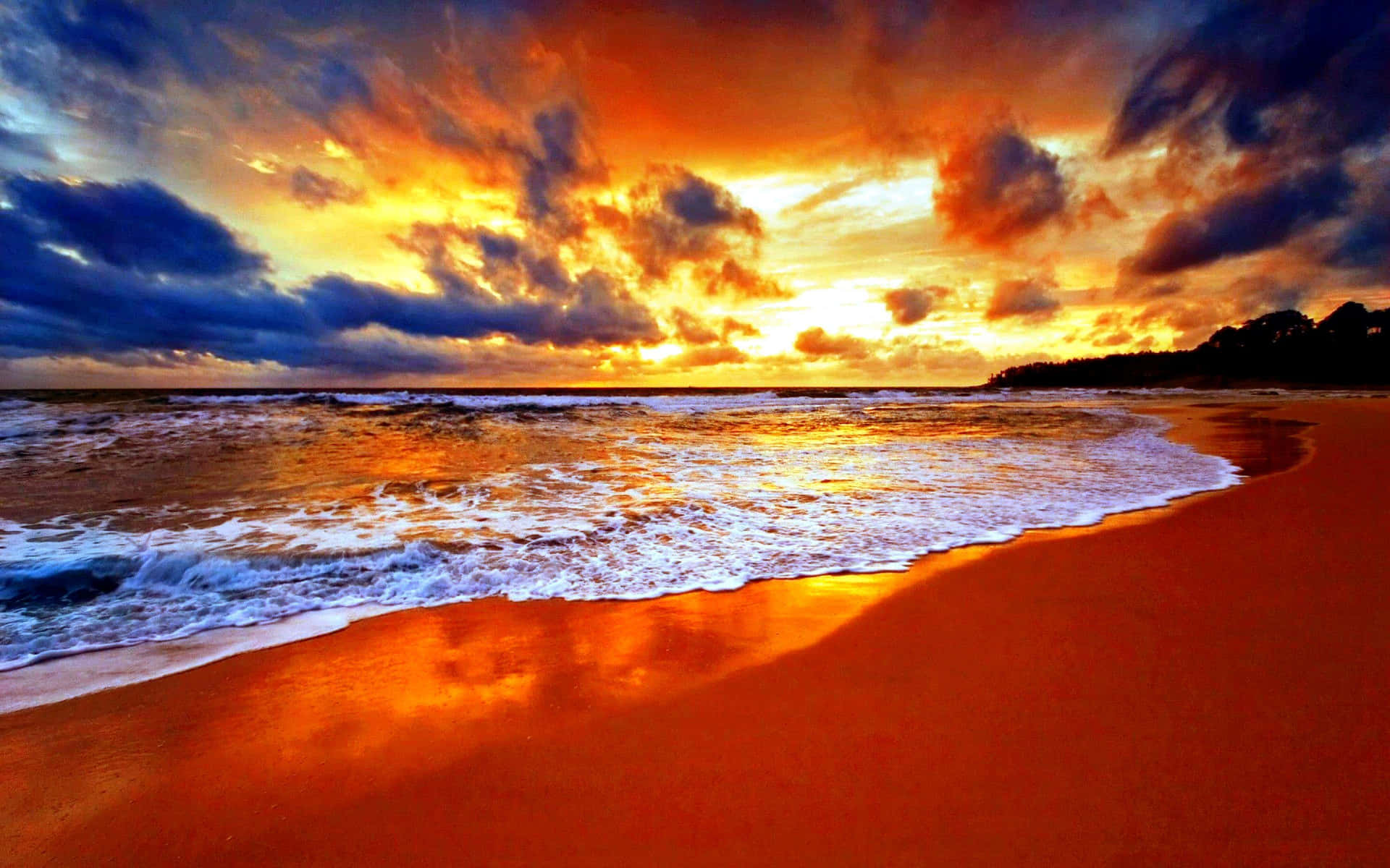 Beach Sunset Orange Horizon Background