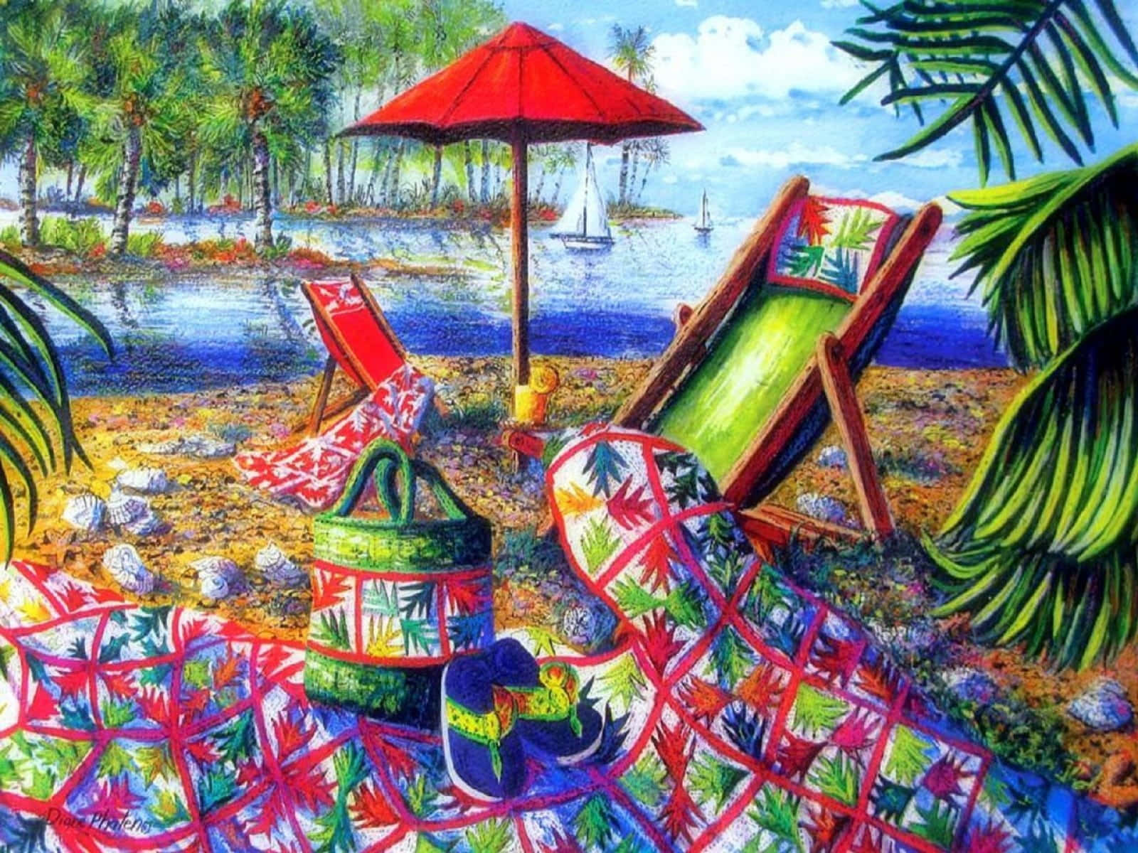 Colorful Beach Essentials in a Stylish Beach Bag Wallpaper