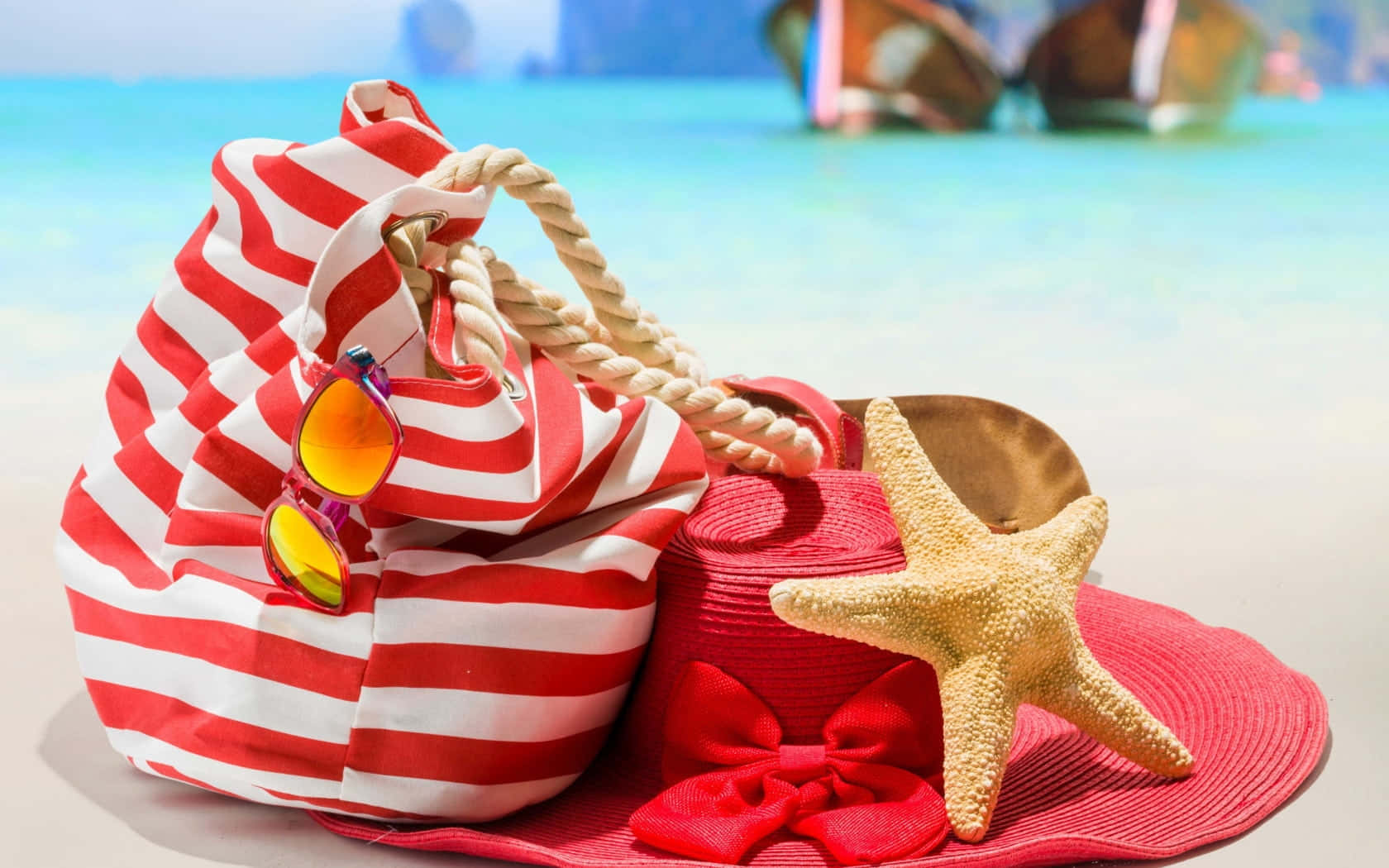 Vibrant and Colorful Beach Bag with Summer Essentials Wallpaper