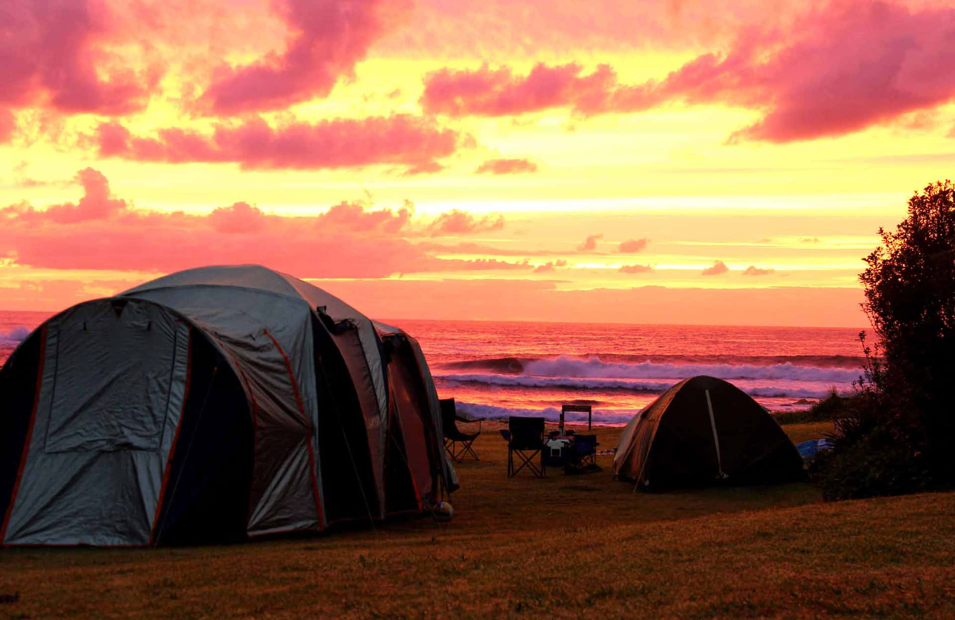 Serene Beach Camping Under the Stars Wallpaper