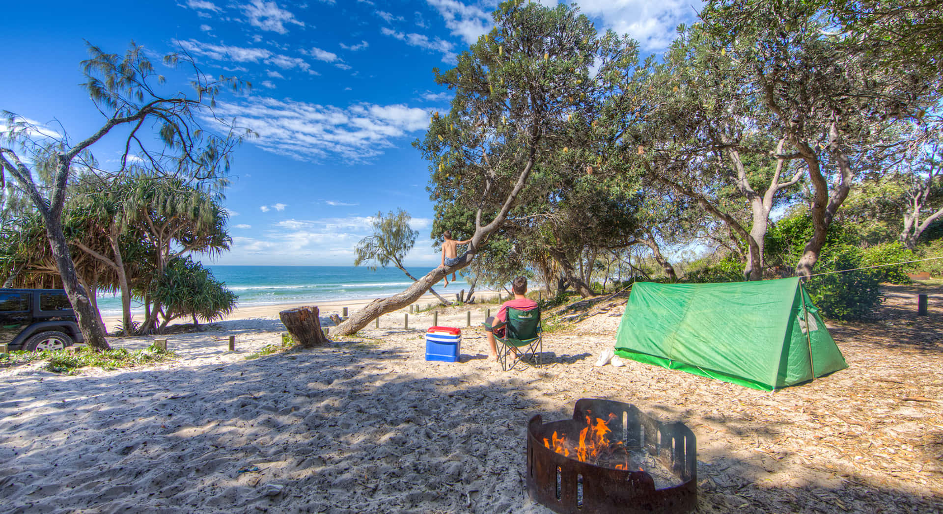 Zonsondergang Strandcamping Avontuur Achtergrond