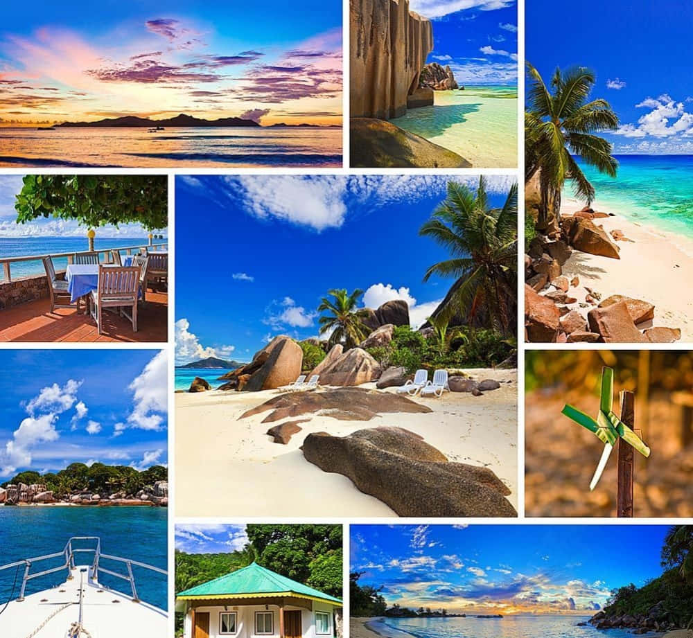 Relax and Recharge at the Beach: a Beach Collage Wallpaper- Wallpaper