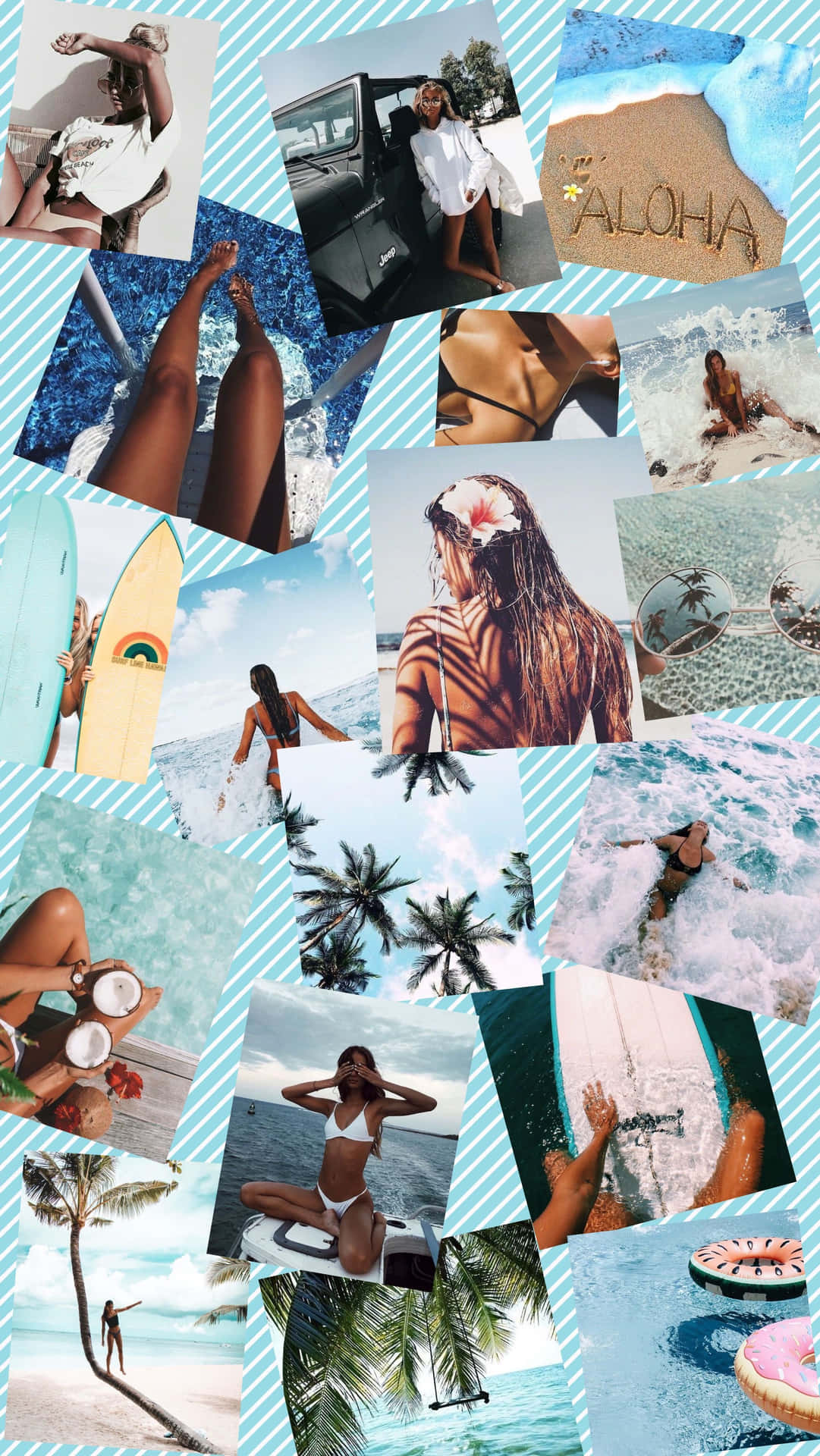 Collagede Playa Para Las Vacaciones De Verano Bajo La Lluvia. Fondo de pantalla