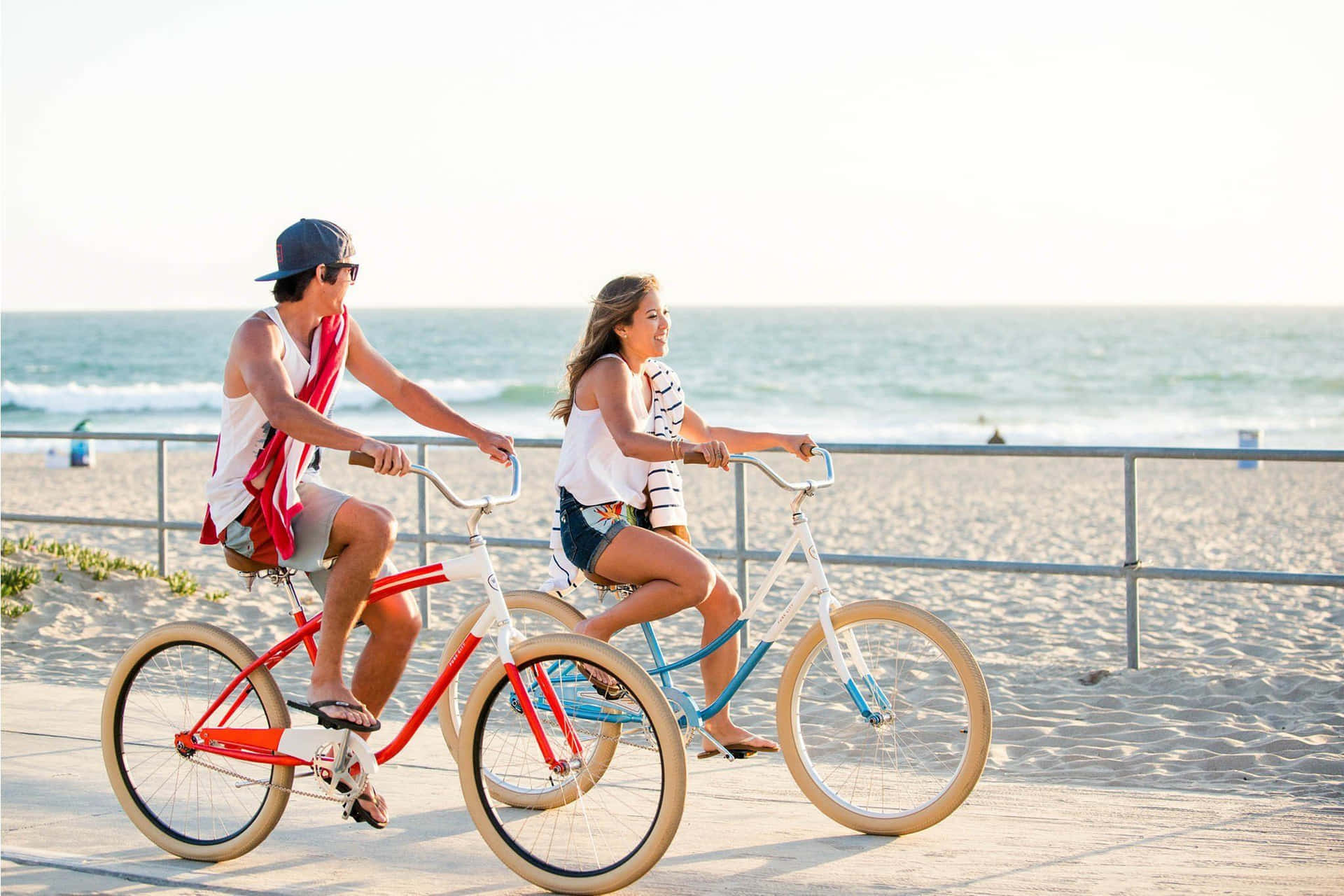 A Beach Cruiser Bicycle on a Coastal Boardwalk Wallpaper