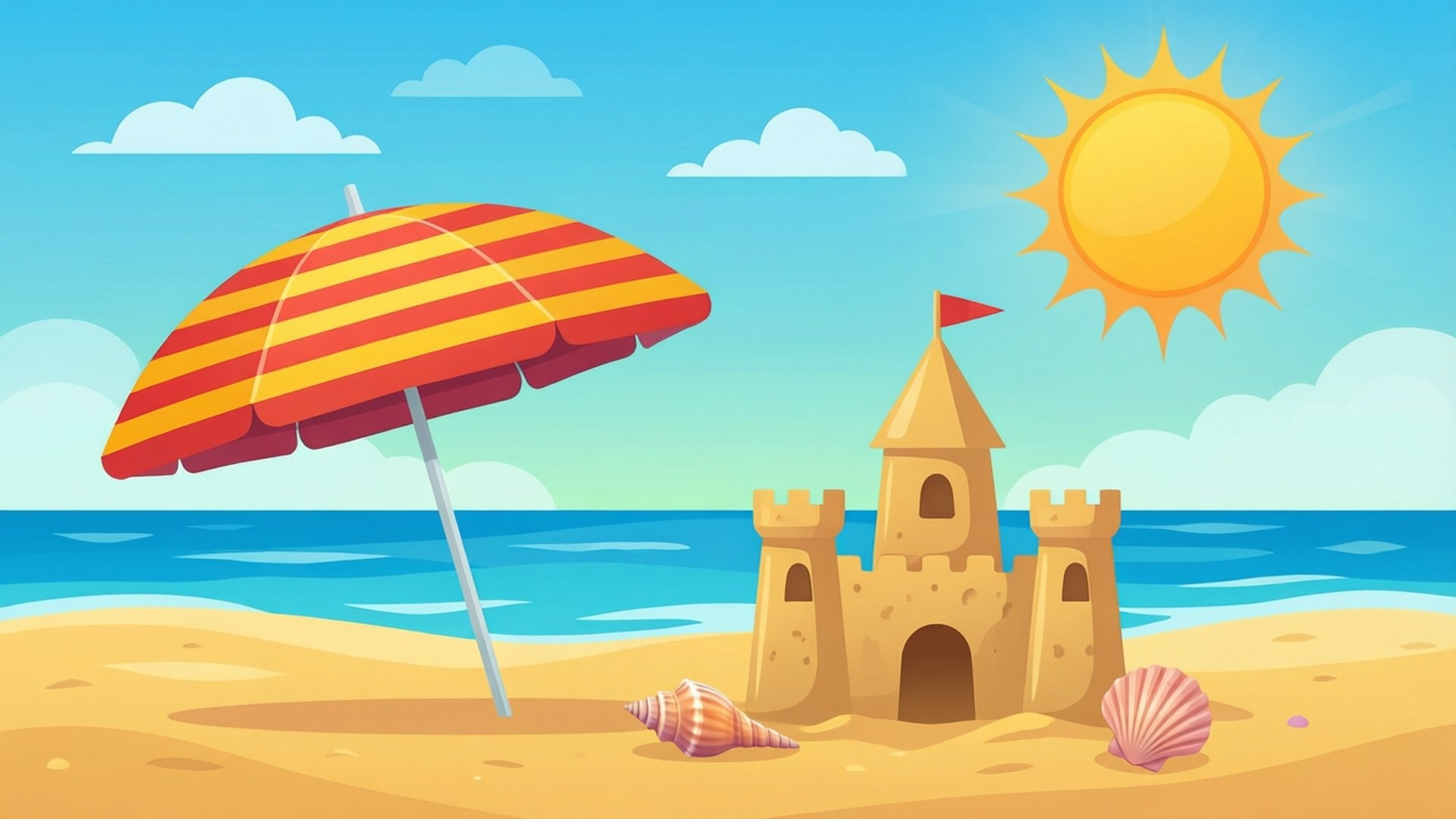 Levende vektorillustration af strandartikler til en sommerbaggrund.