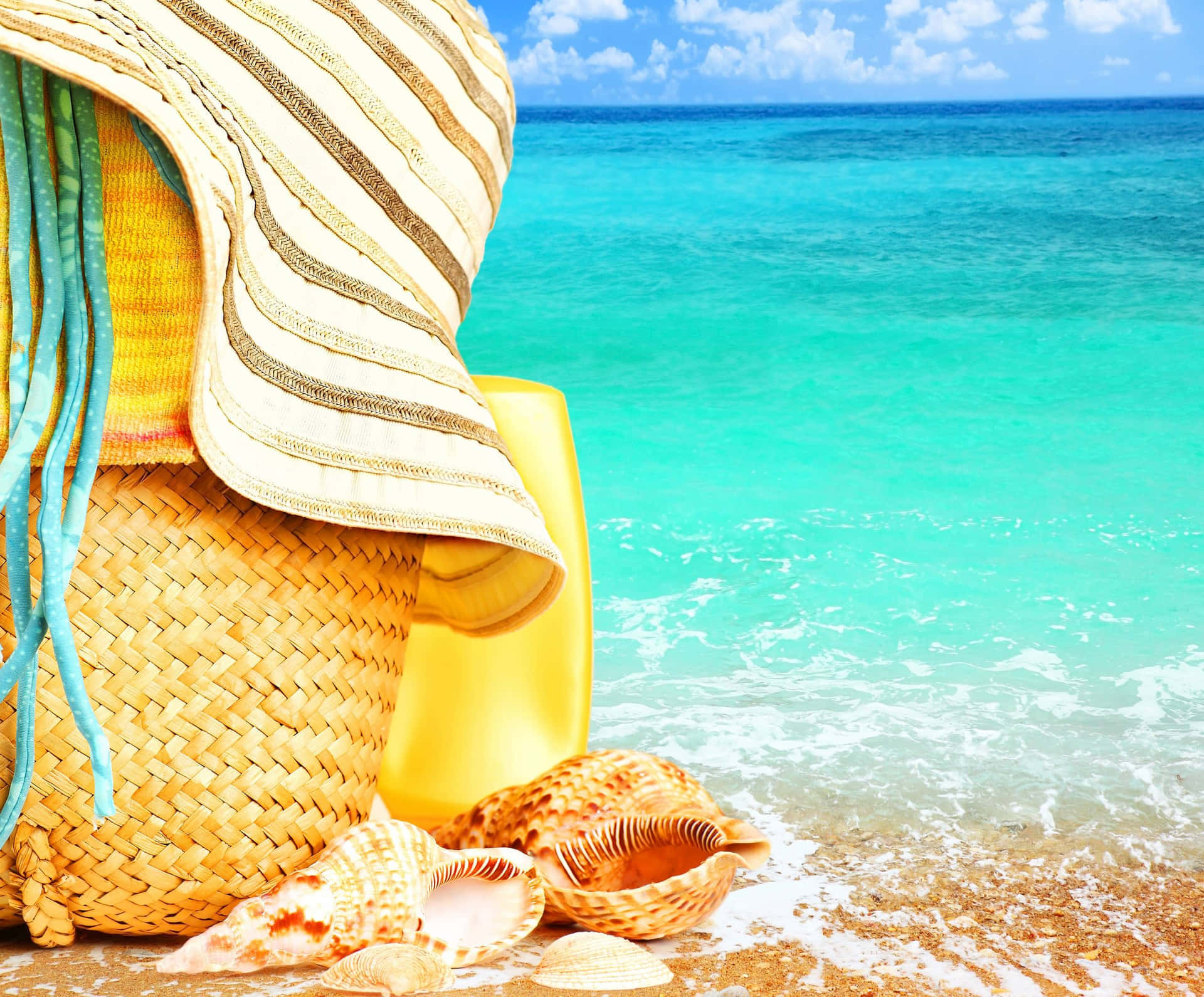Stylish Beach Hat on a Tropical Paradise Wallpaper