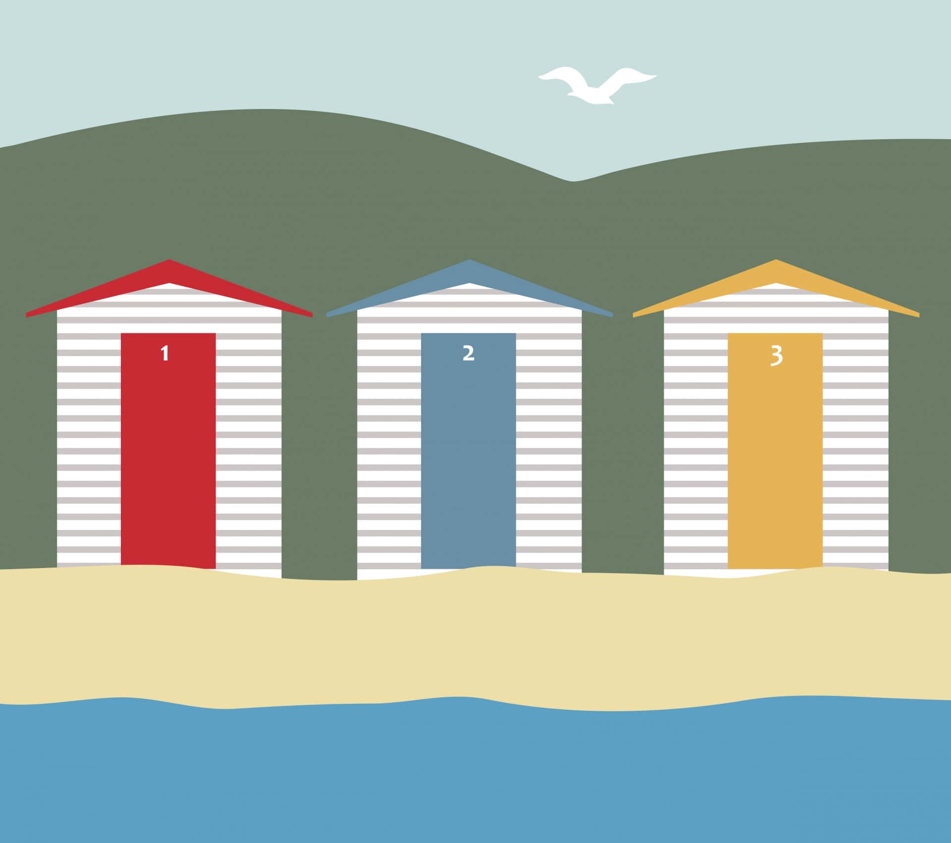 Vibrant Beach Huts Lining the Sandy Shore Wallpaper