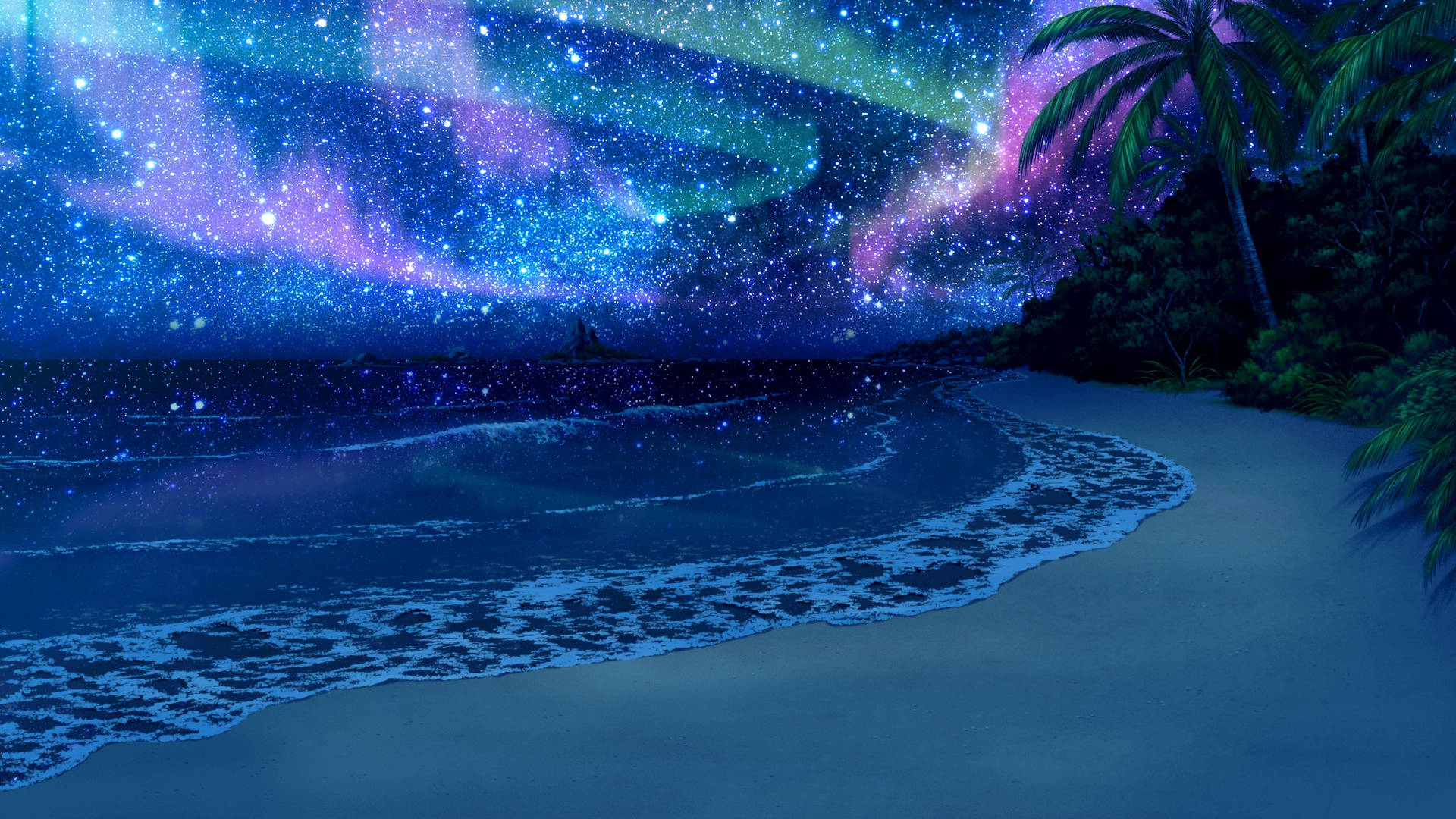 Beach Night Intergalactic Lights Wallpaper