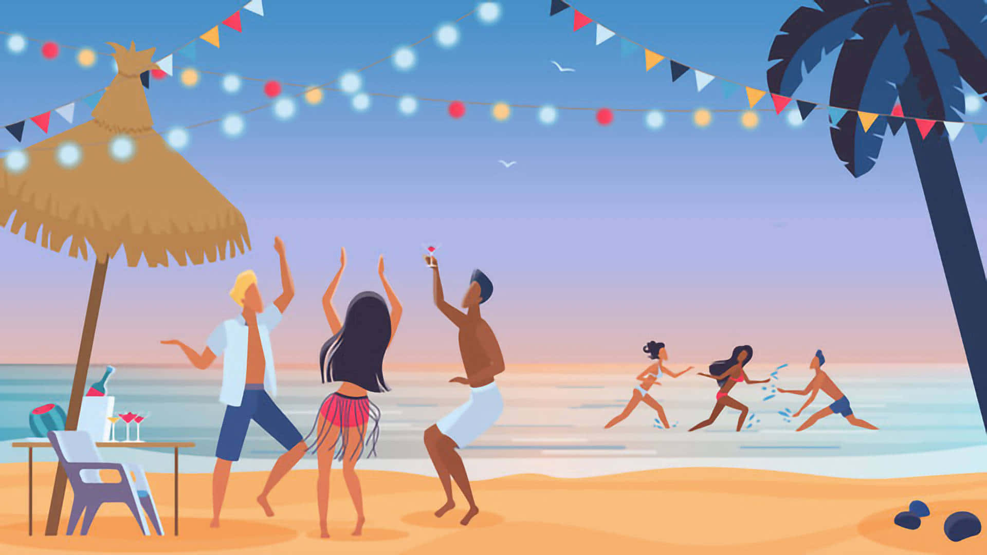 Caption: Vibrant Beach Party Celebration Wallpaper