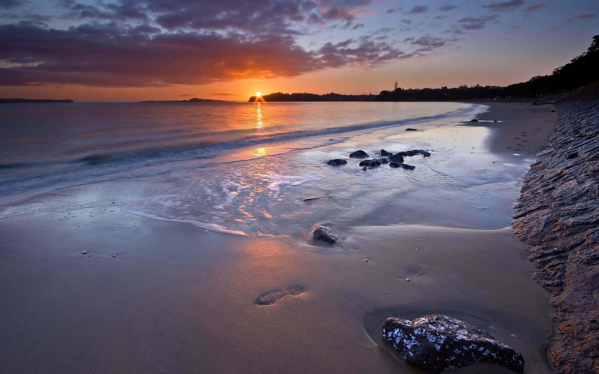 Coastal Serenity: Golden Hour Beach Photography Wallpaper