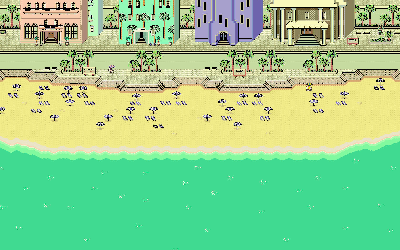 Relax in the warm sun at a beach resort in Earthbound Wallpaper