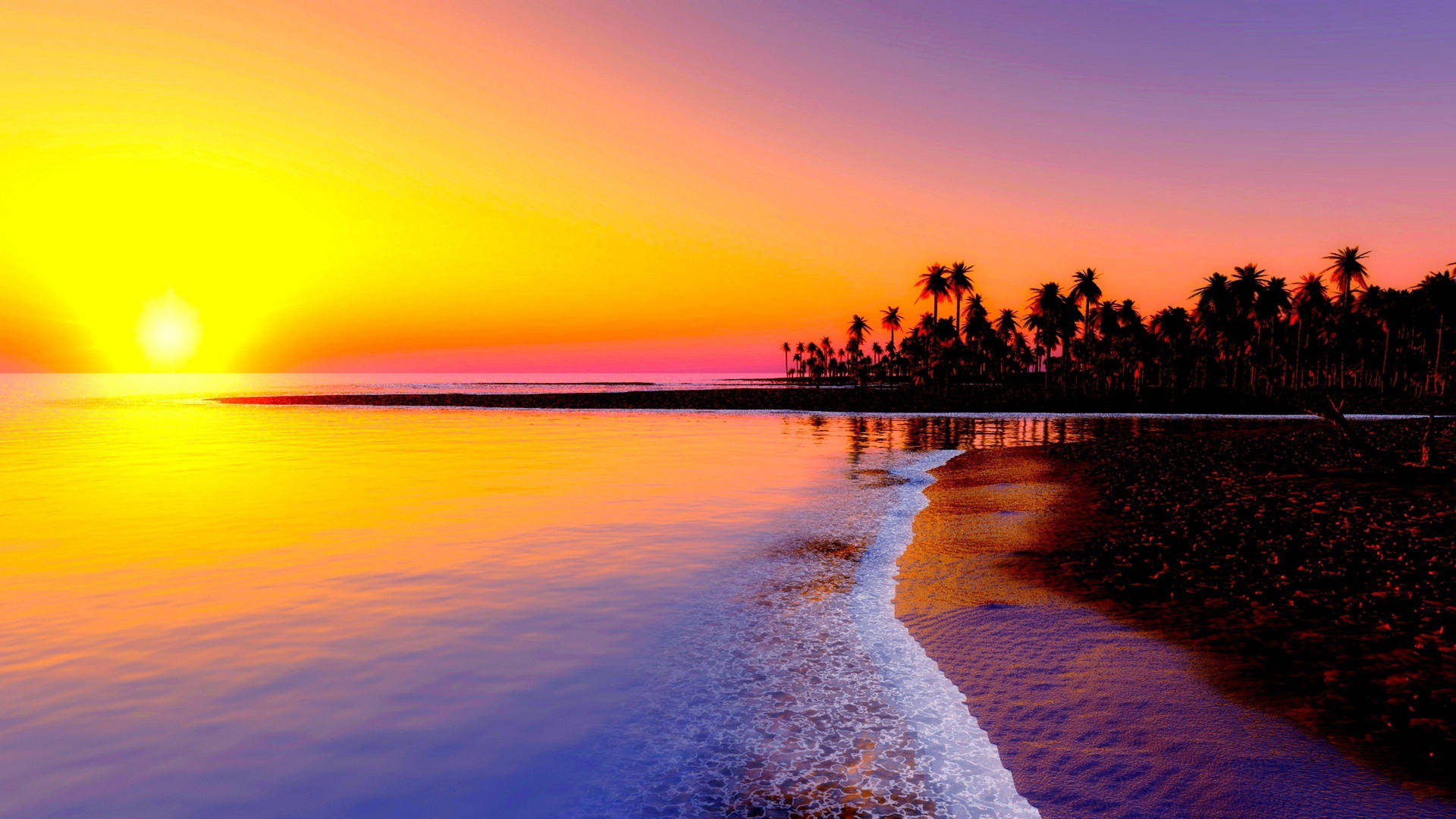 Vibrant Sunset Beach Scenes Desktop Wallpaper