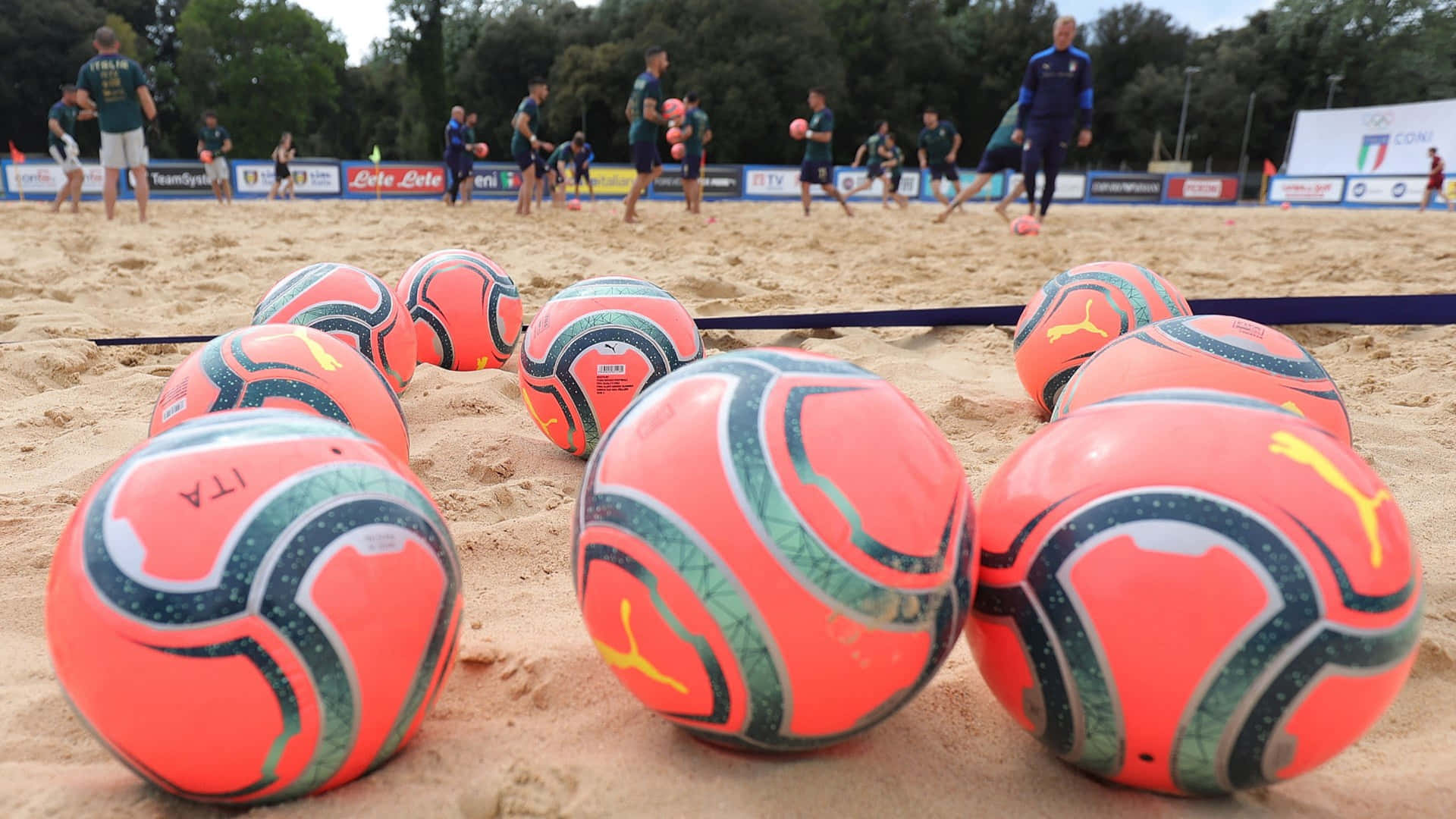 Beach Soccer Balls Training Session Wallpaper