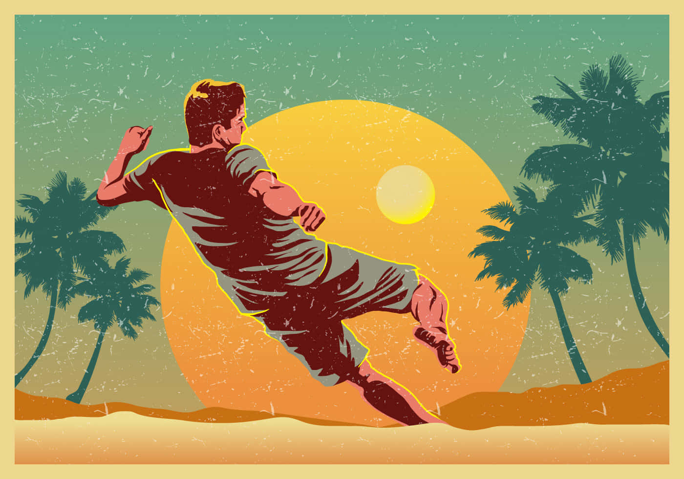Beach Soccer Player Kicking Ballat Sunset Wallpaper