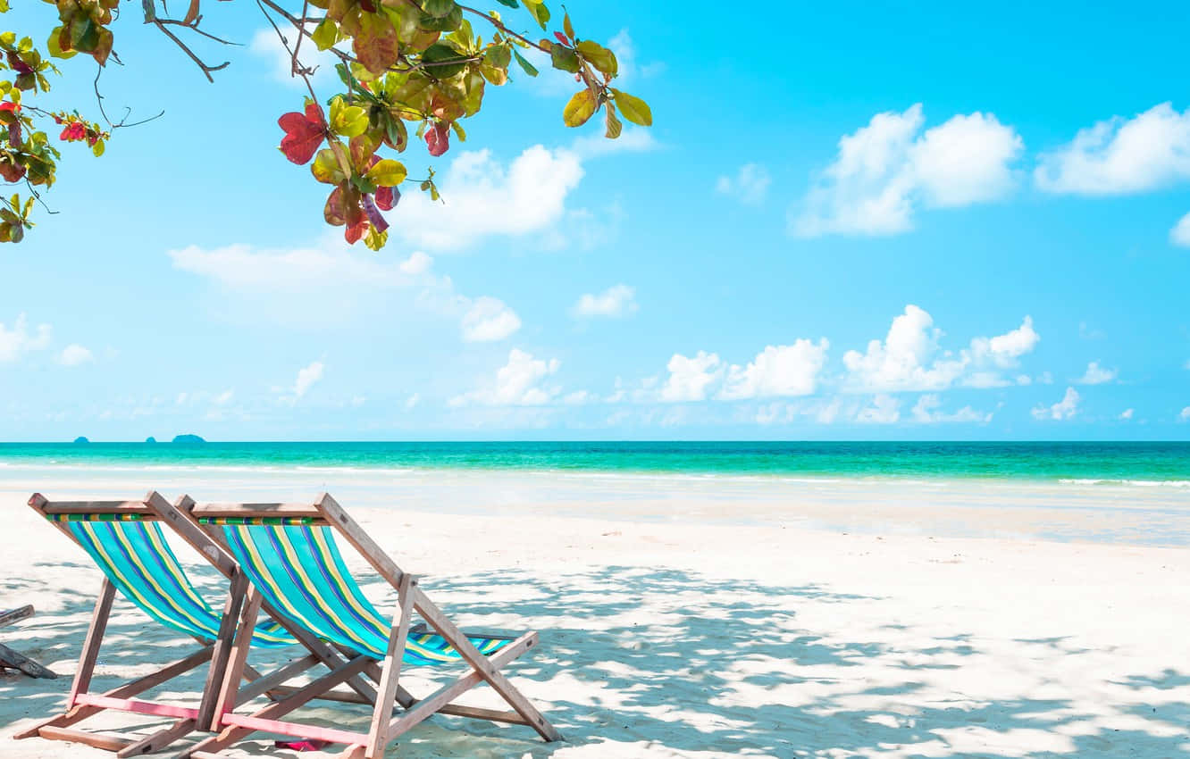 Ontspannende Strand Ligstoel Paradijs Achtergrond