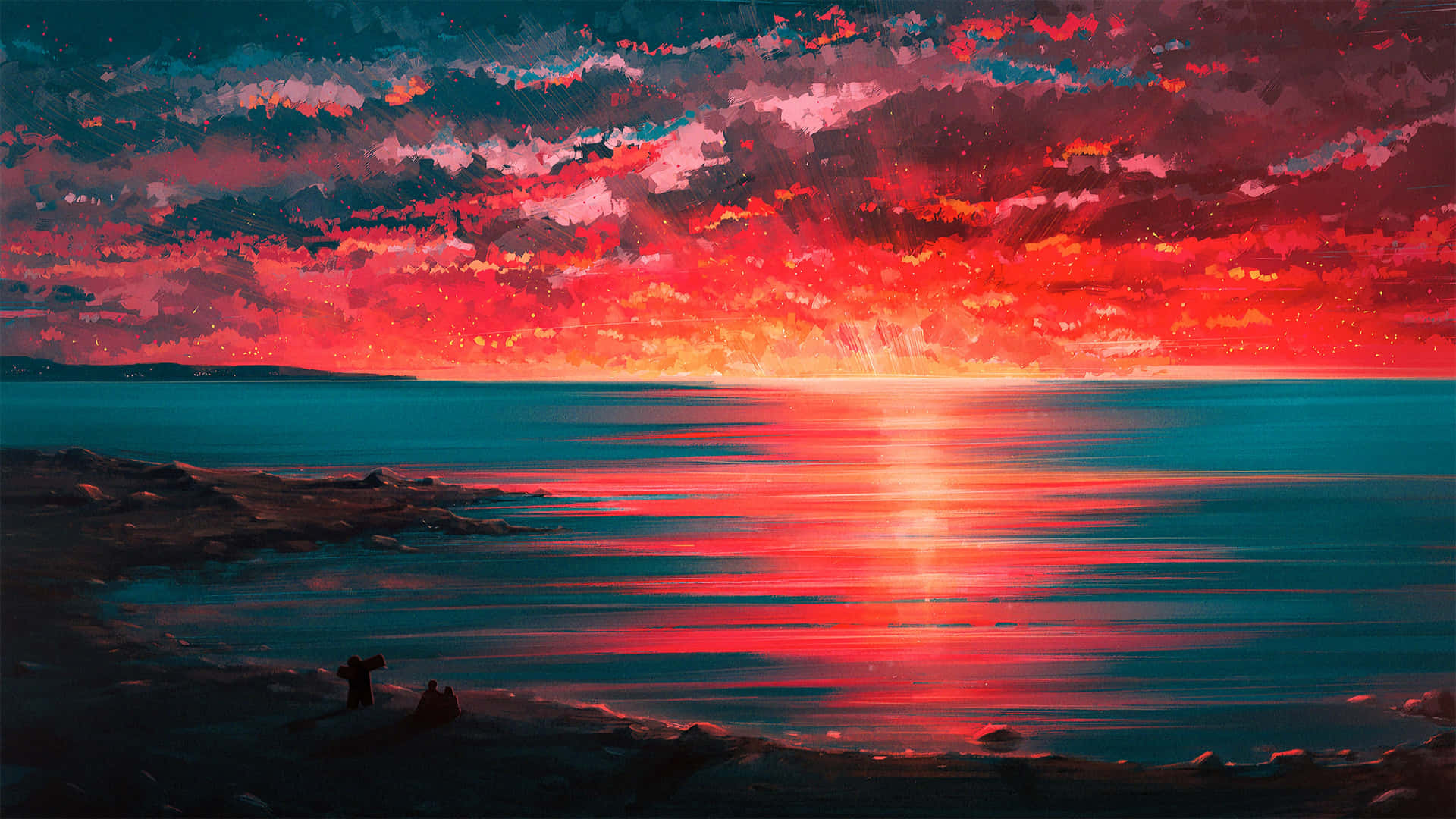 Beach Sunset 4K Painting Wallpaper