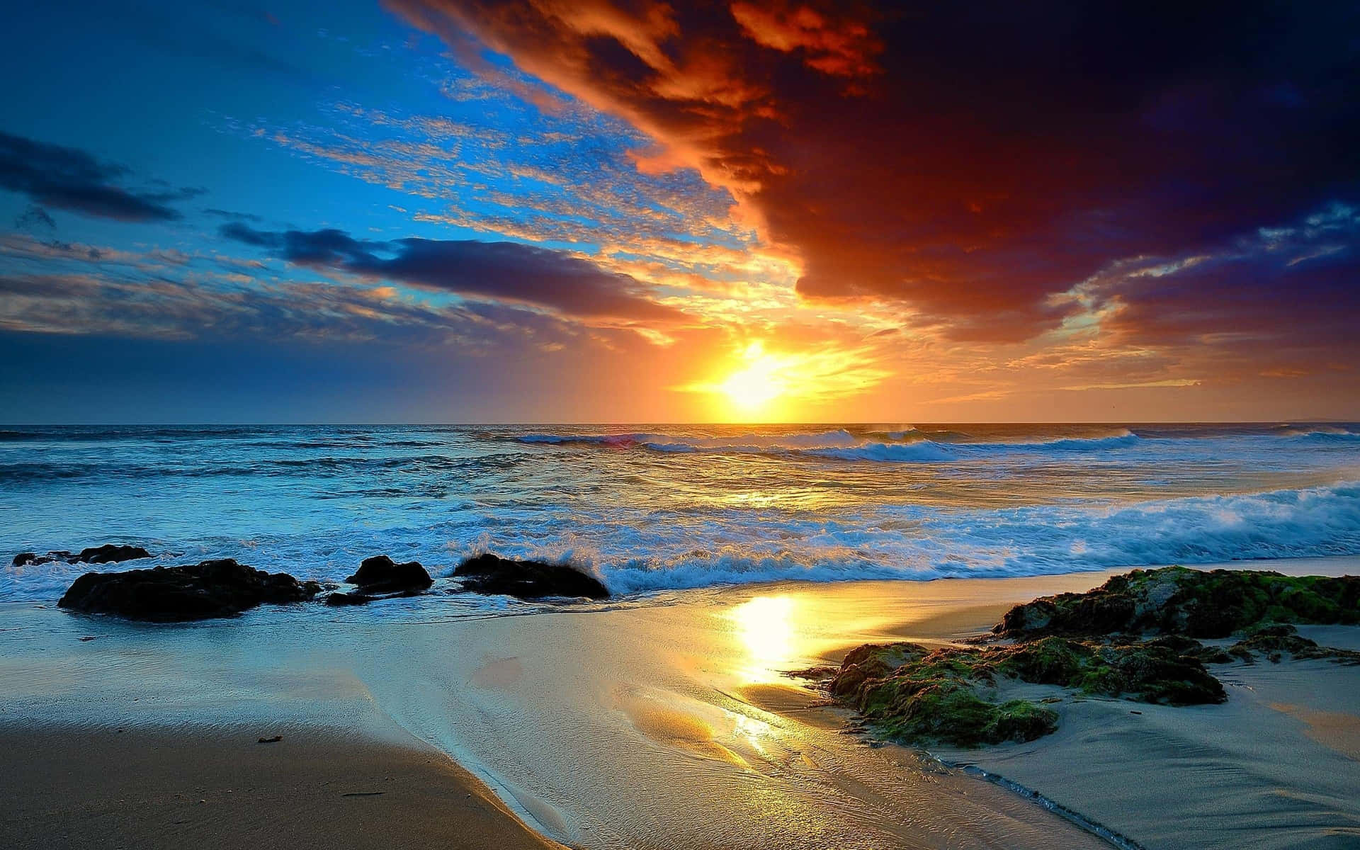 Orange Blue Beach Sunset Desktop Wallpaper