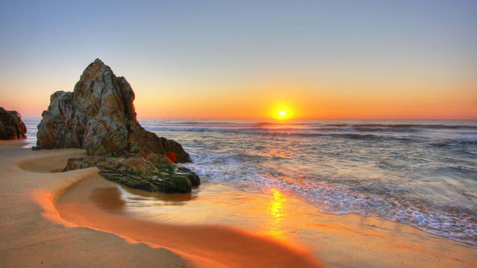 Beach Rock Sunset Desktop Wallpaper