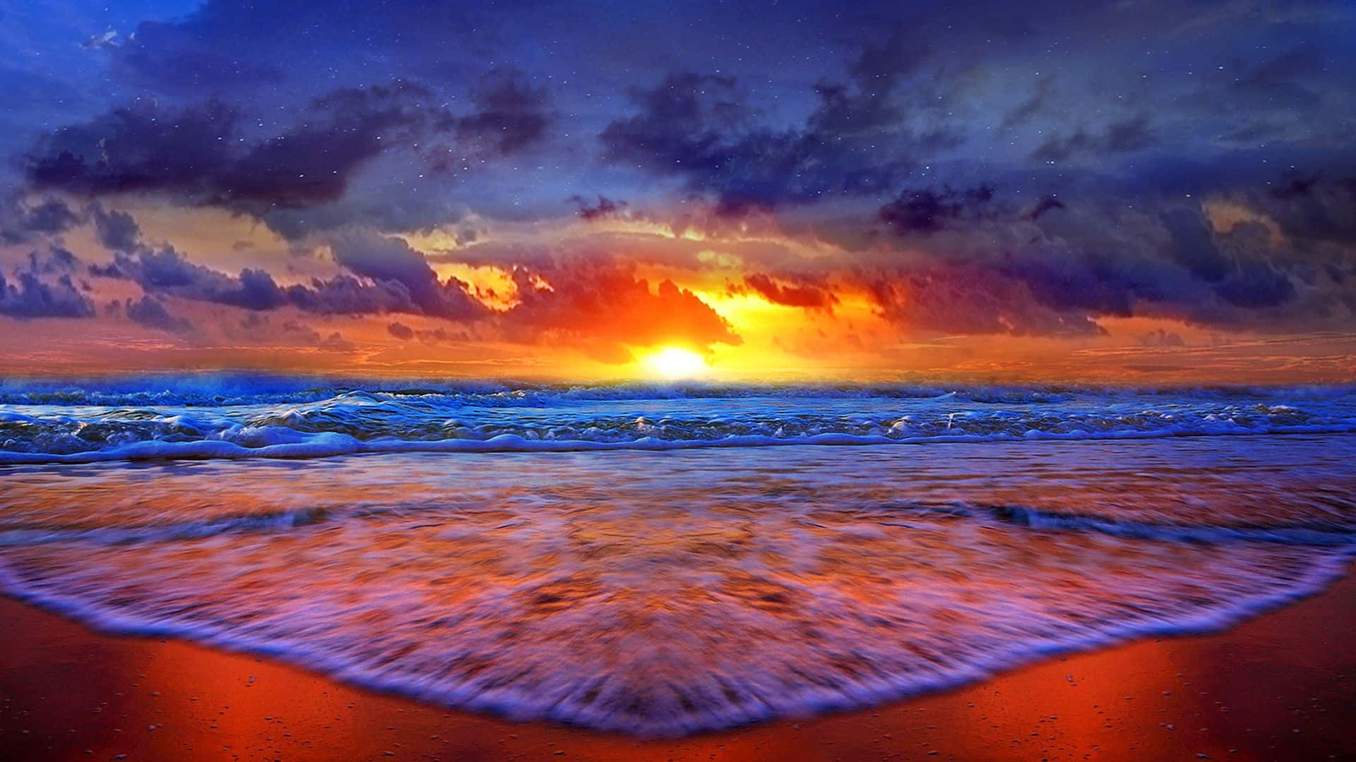 Experience a tranquil beach sunset Wallpaper