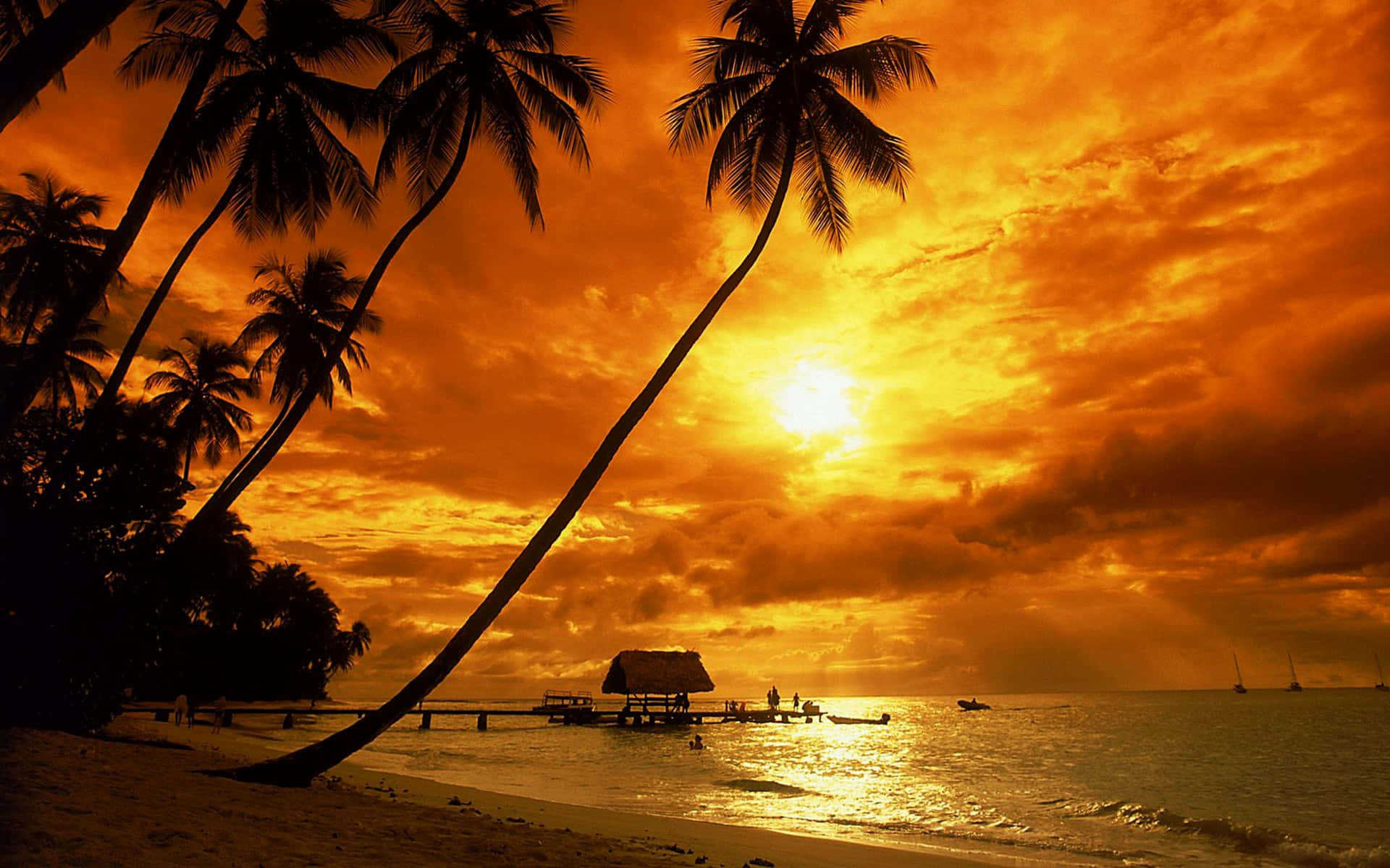 Slap af under et smukt solnedgang på stranden. Wallpaper