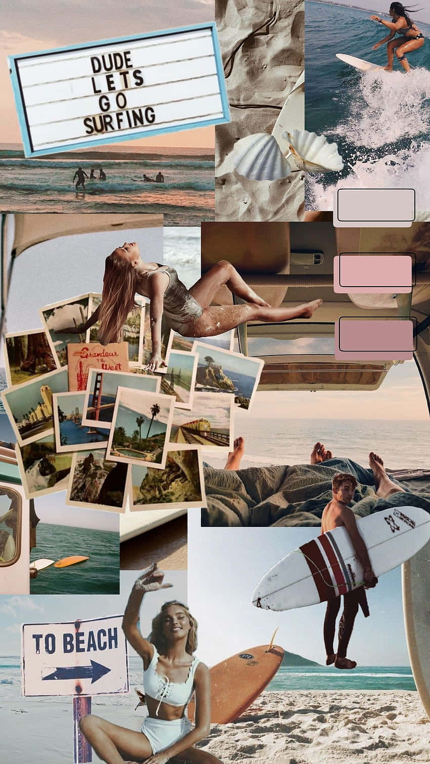Beach Surf Collage Aesthetic.jpg Wallpaper
