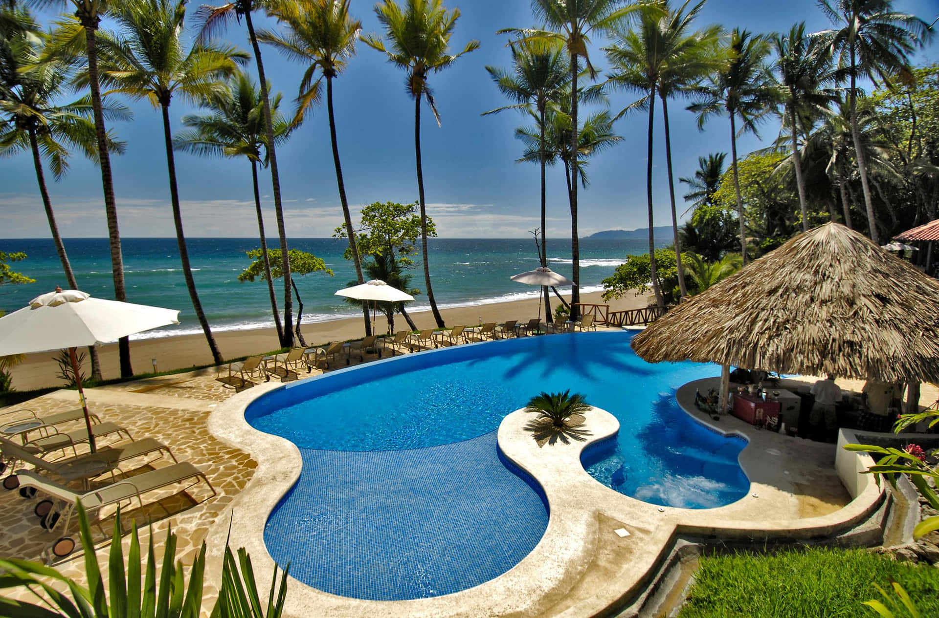 Scenic beach swimming pool overlooking the ocean Wallpaper