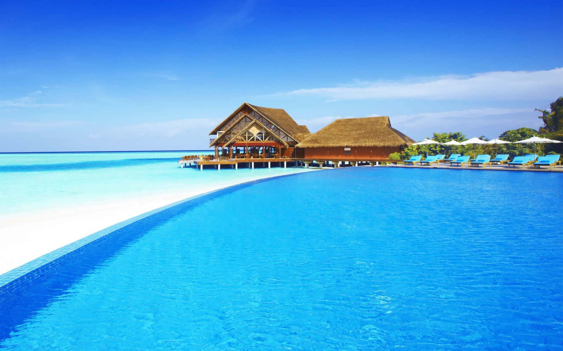 Maldives Huts Beach Themed Background