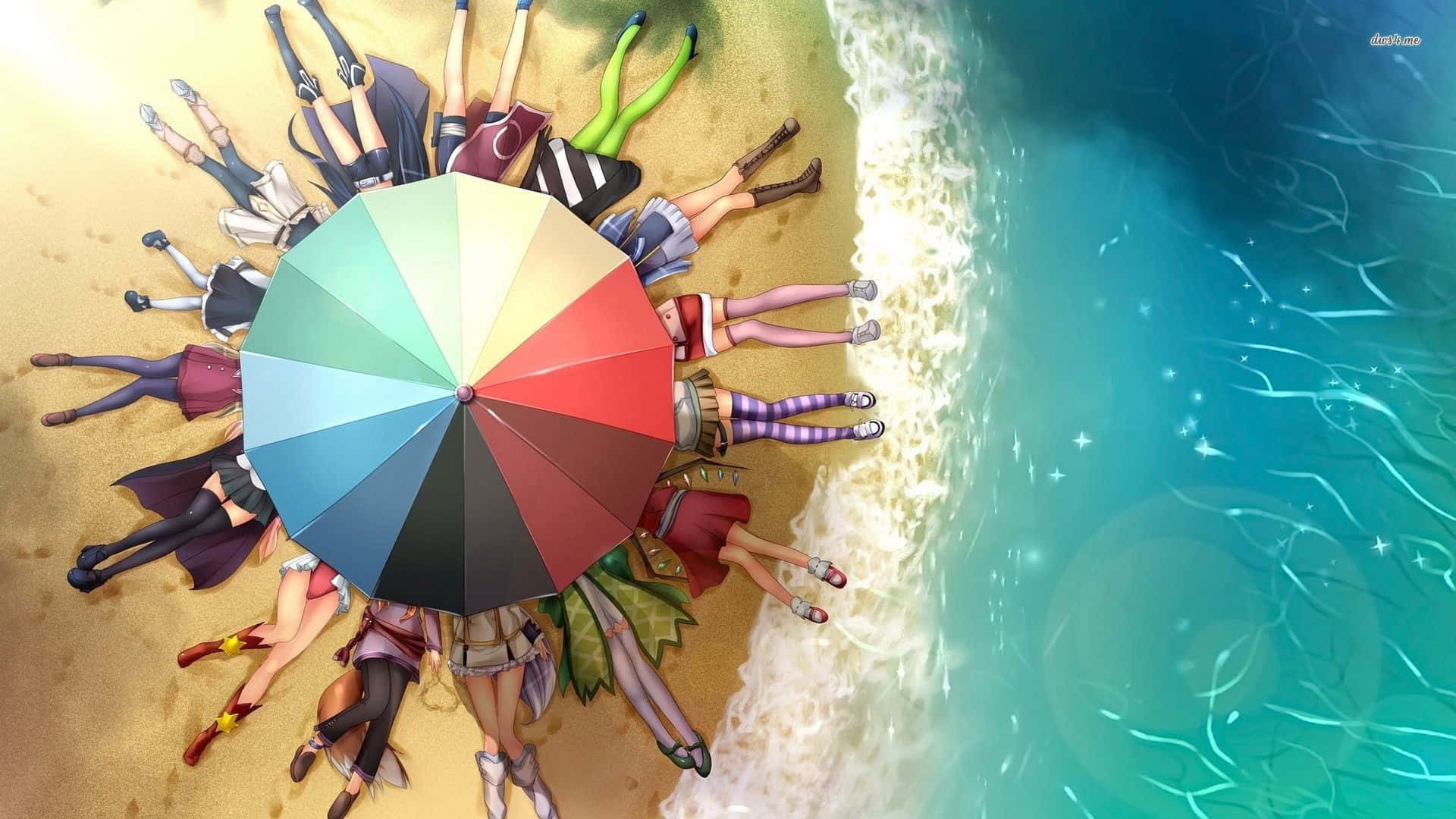 Tropical Beach Escape with Vibrant Umbrella Wallpaper