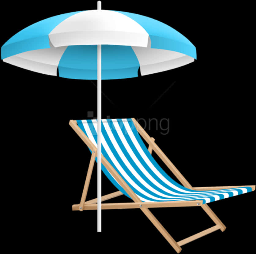 Beach Umbrellaand Deck Chair PNG