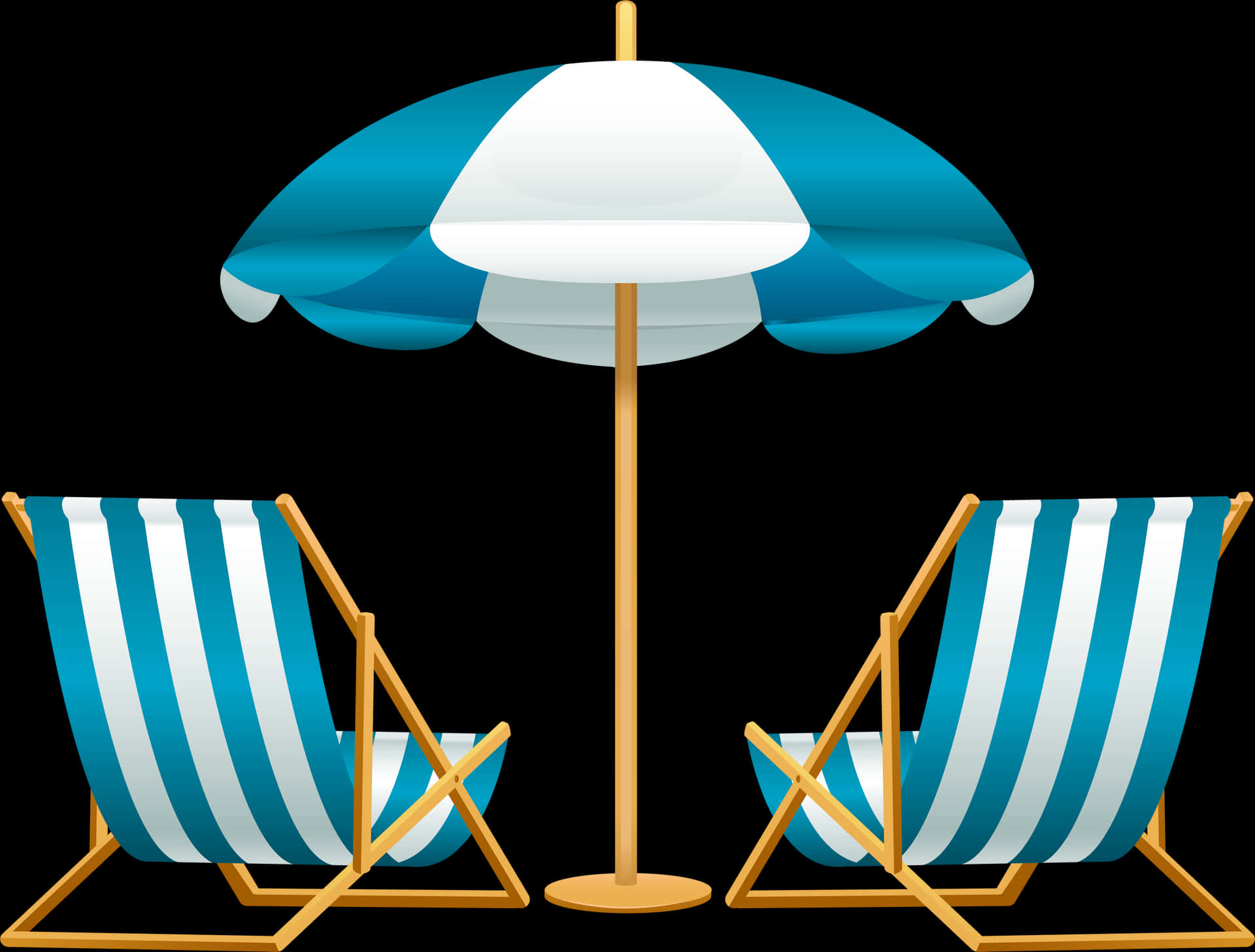 Beach Umbrellaand Deck Chairs PNG