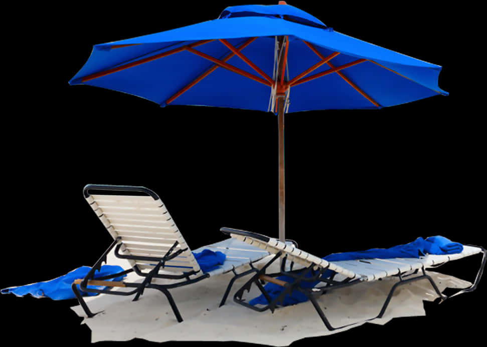 Beach Umbrellaand Sun Lounger PNG