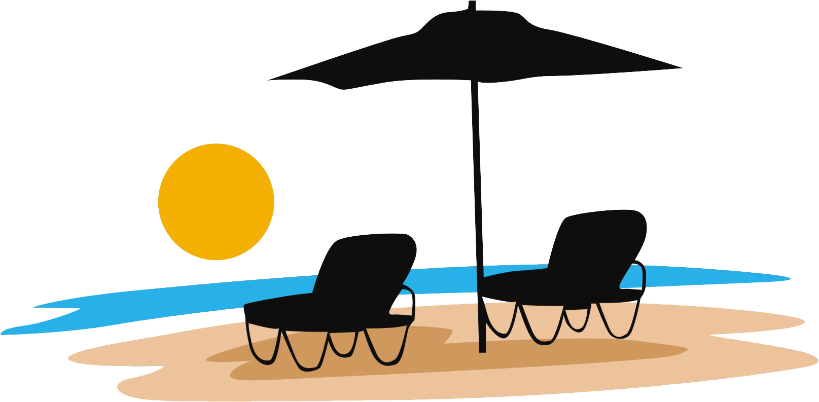 Beach Umbrellaand Sun Loungers Vector PNG