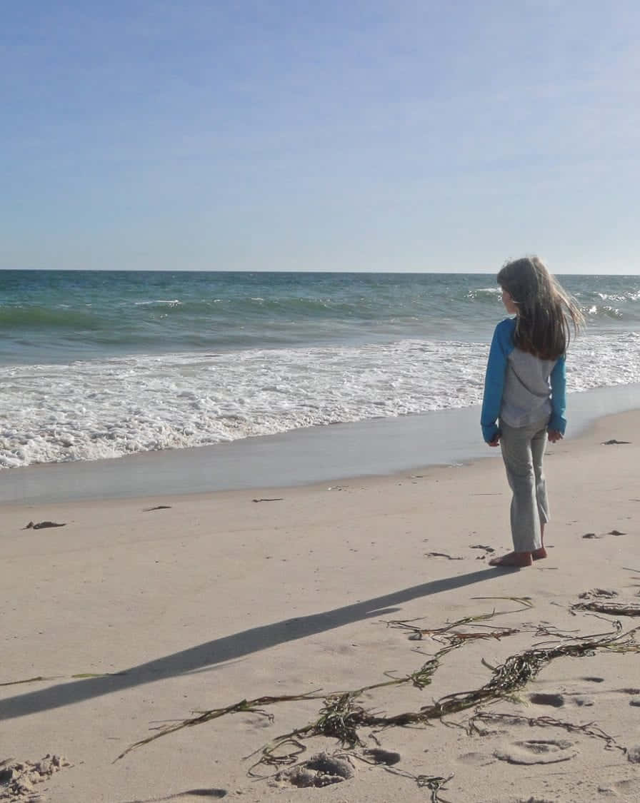 Een Serene Wandeling Op Het Zanderige Strand Achtergrond