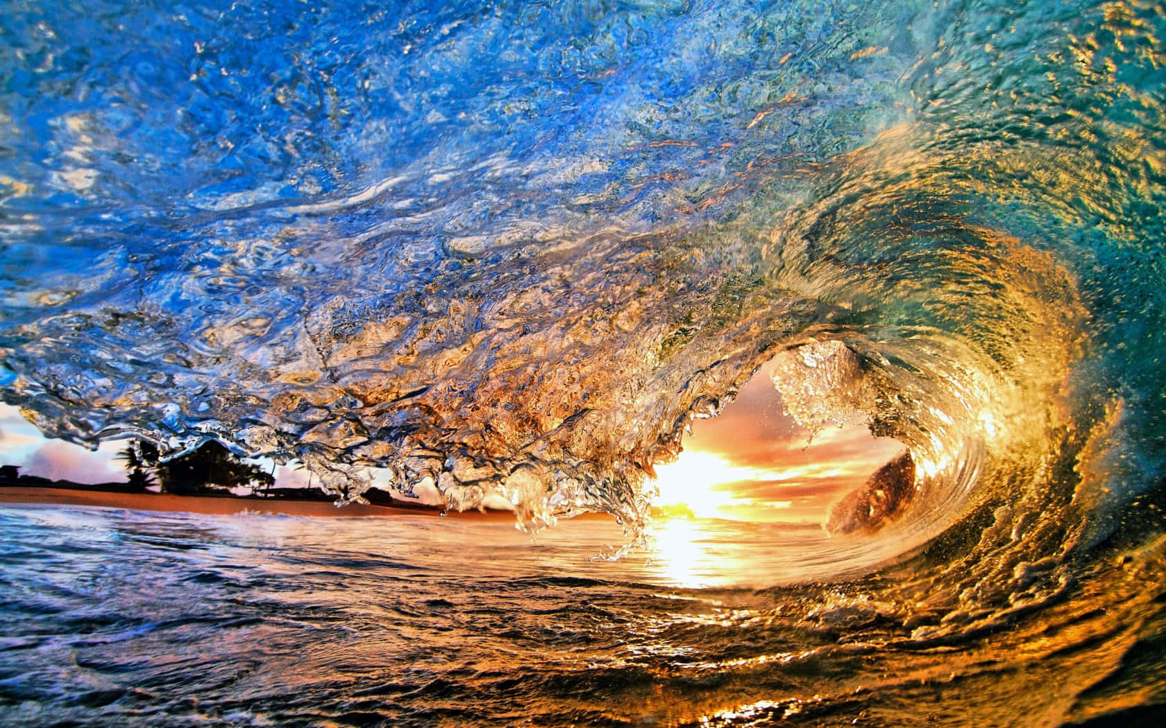 Beautiful Beach Waves at Sunset Wallpaper
