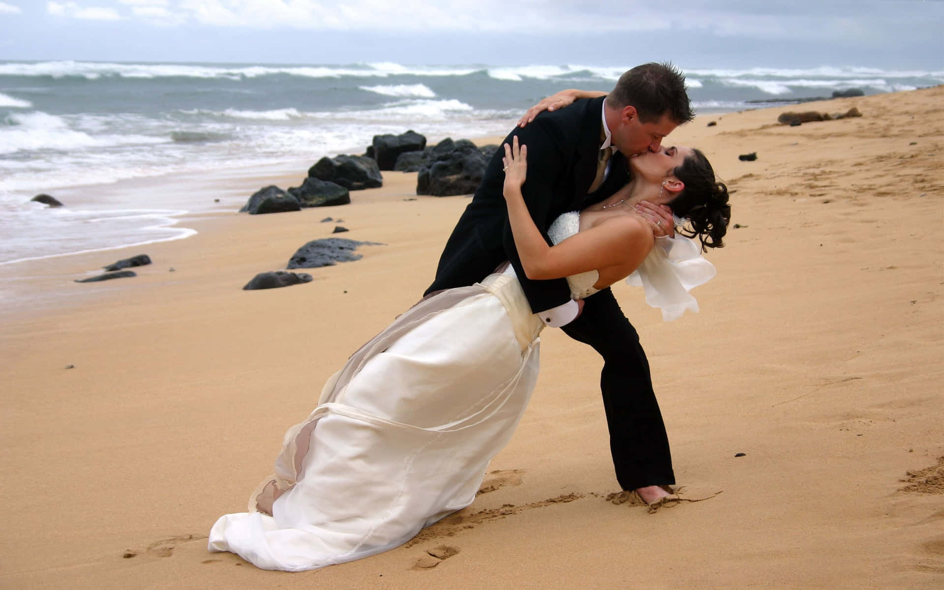 Beach Wedding Kiss Picture