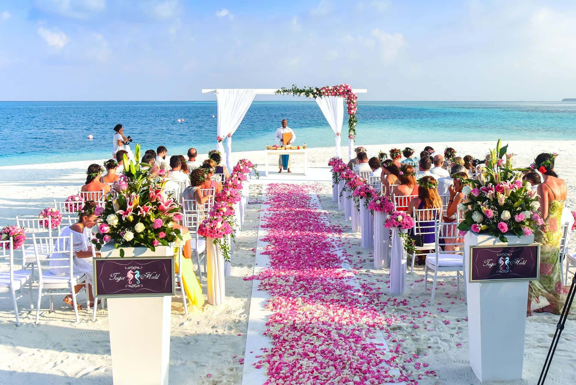 Pink Flowers Beach Wedding Picture