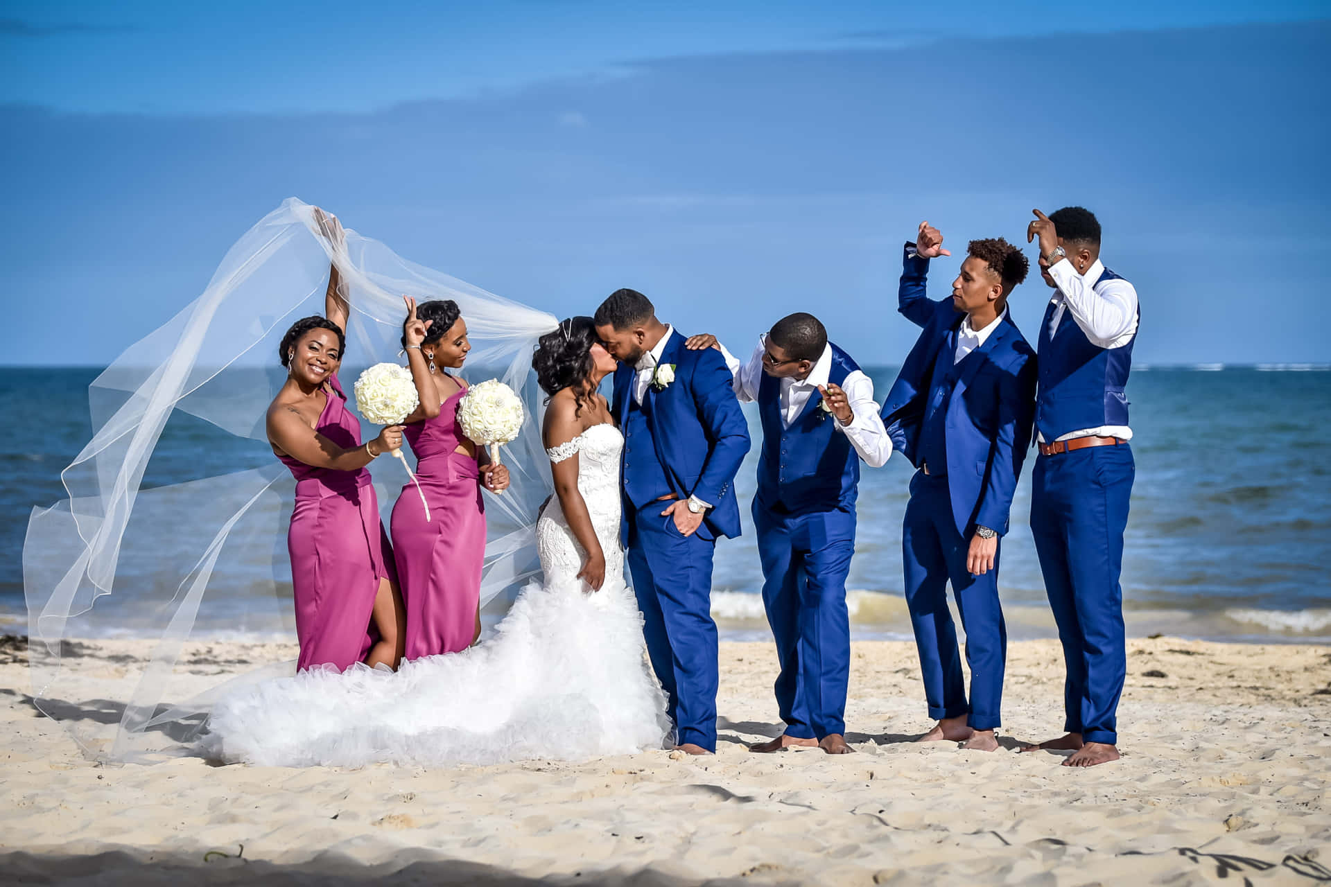 Pink Blue Beach Wedding Picture