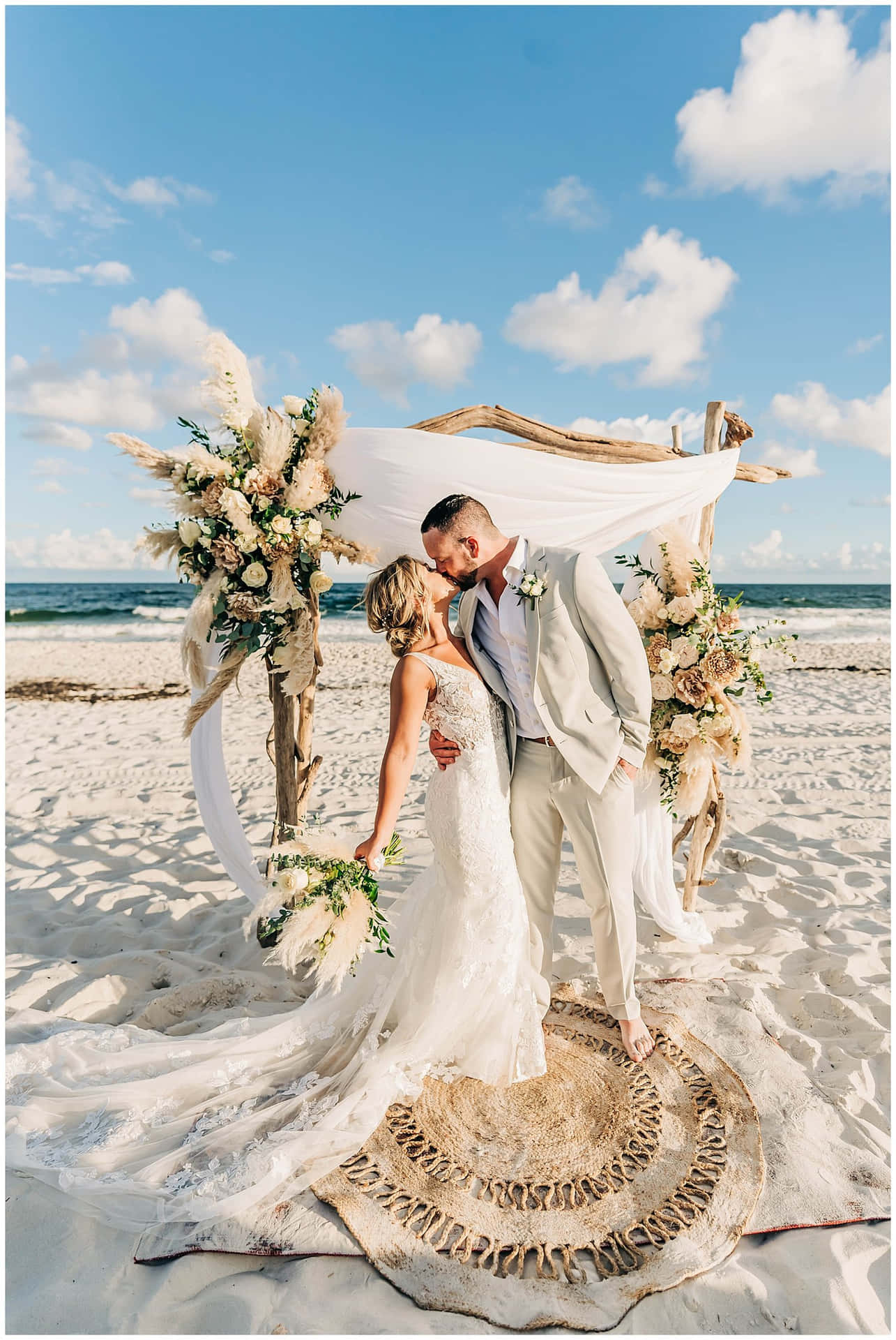 White Floral Beach Wedding Picture