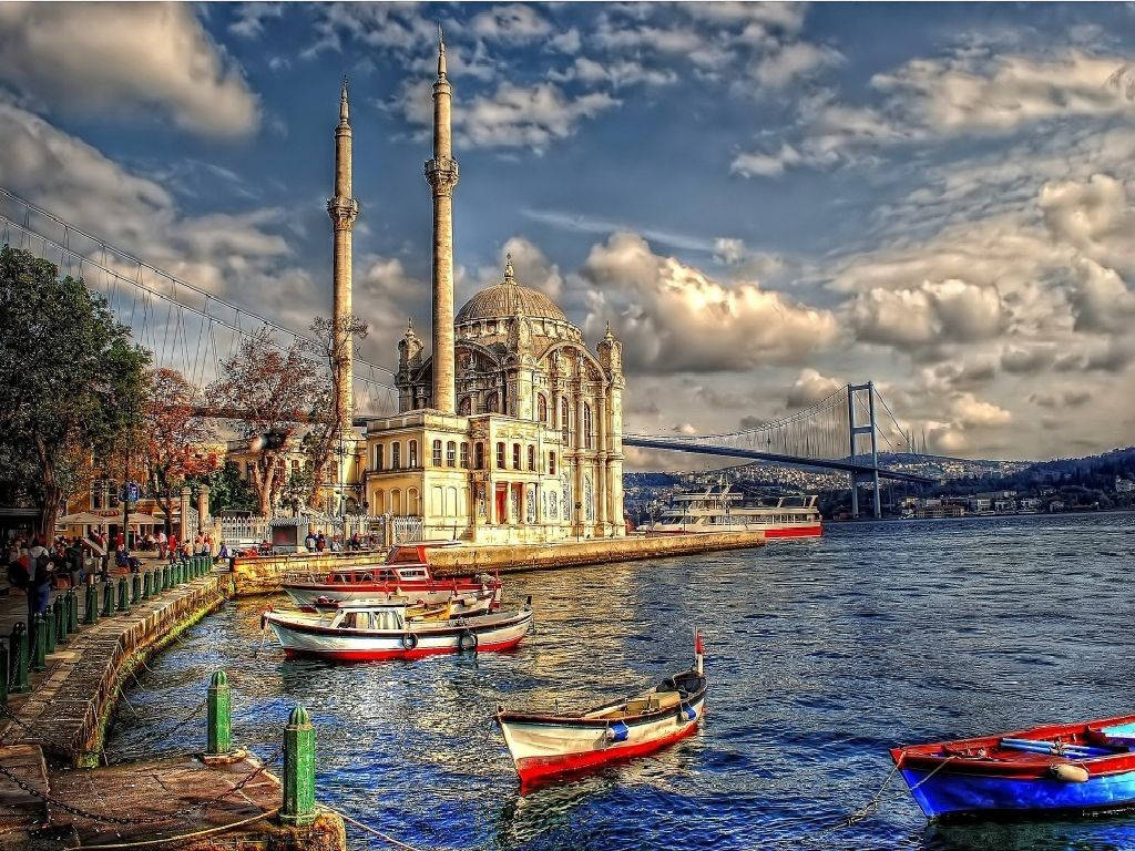 Beaches: Turkey Sea Mosque Boat Ortakoy Istanbul 8k Beach Wallpaper