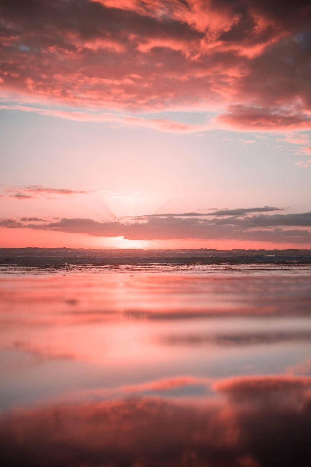 Puestade Sol Rosa En La Playa Fondo de pantalla
